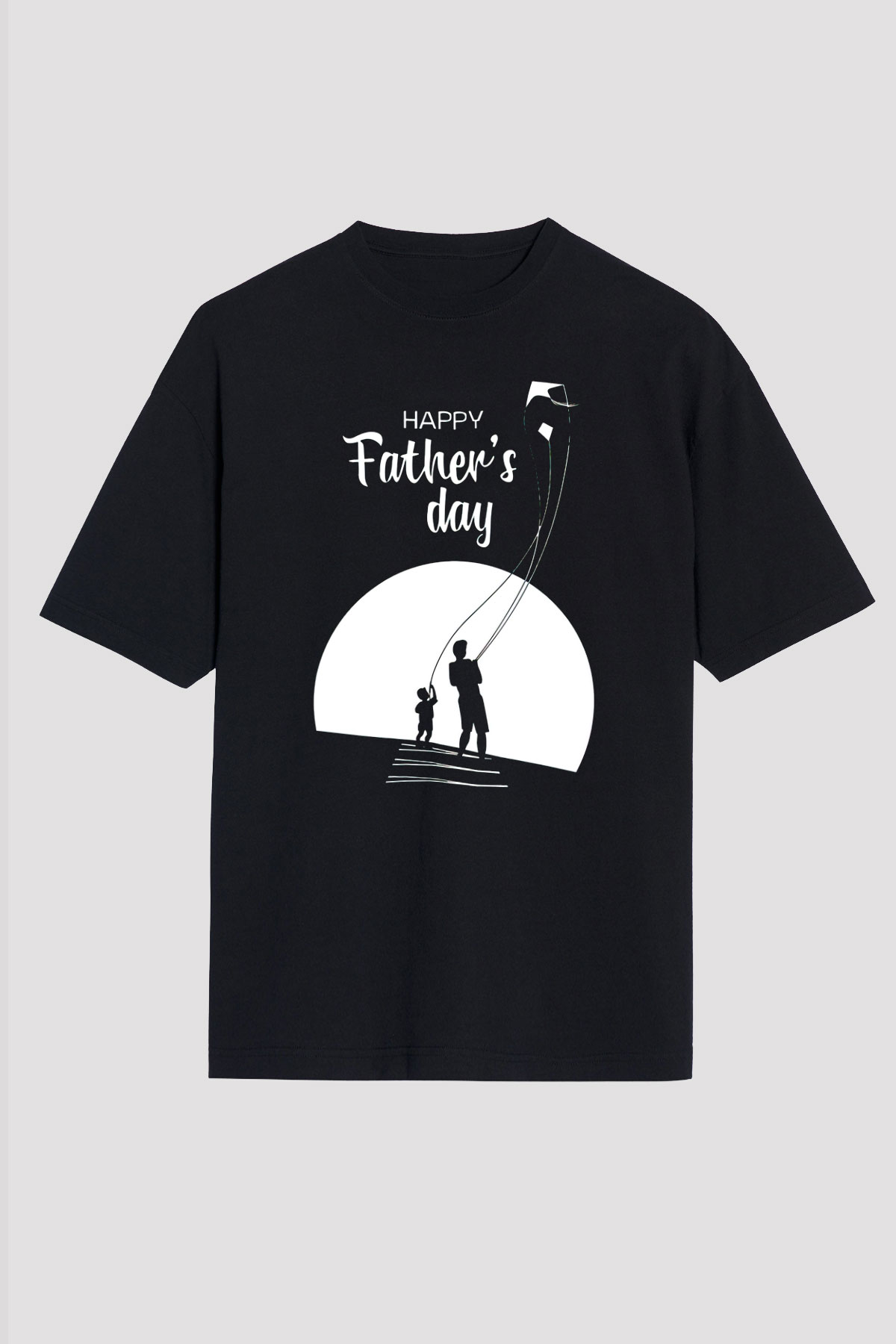Babalar Günü Baskılı Unisex Siyah Oversize Tişört - Tshirt