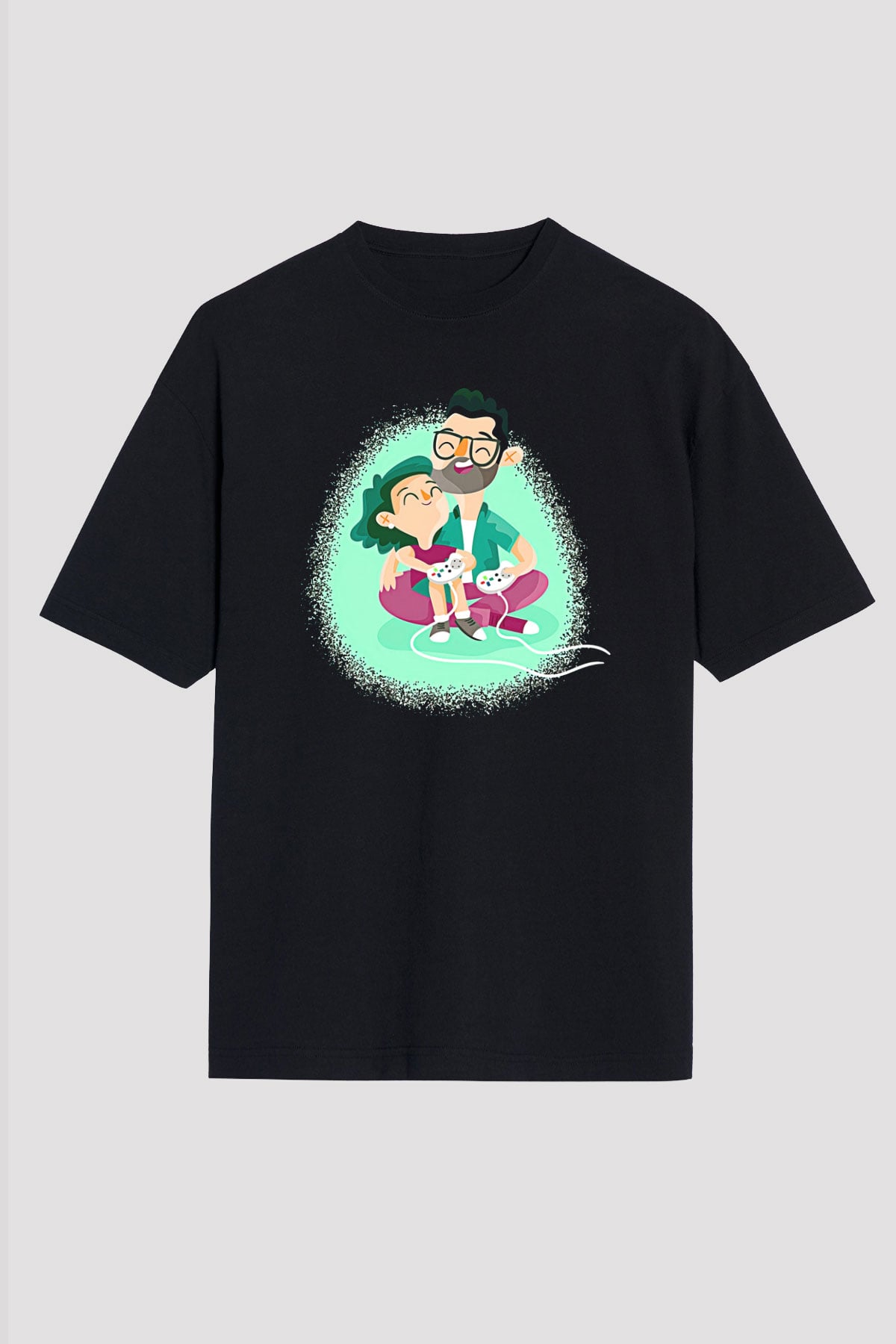 Babalar Günü Baskılı Unisex Siyah Oversize Tişört - Tshirt