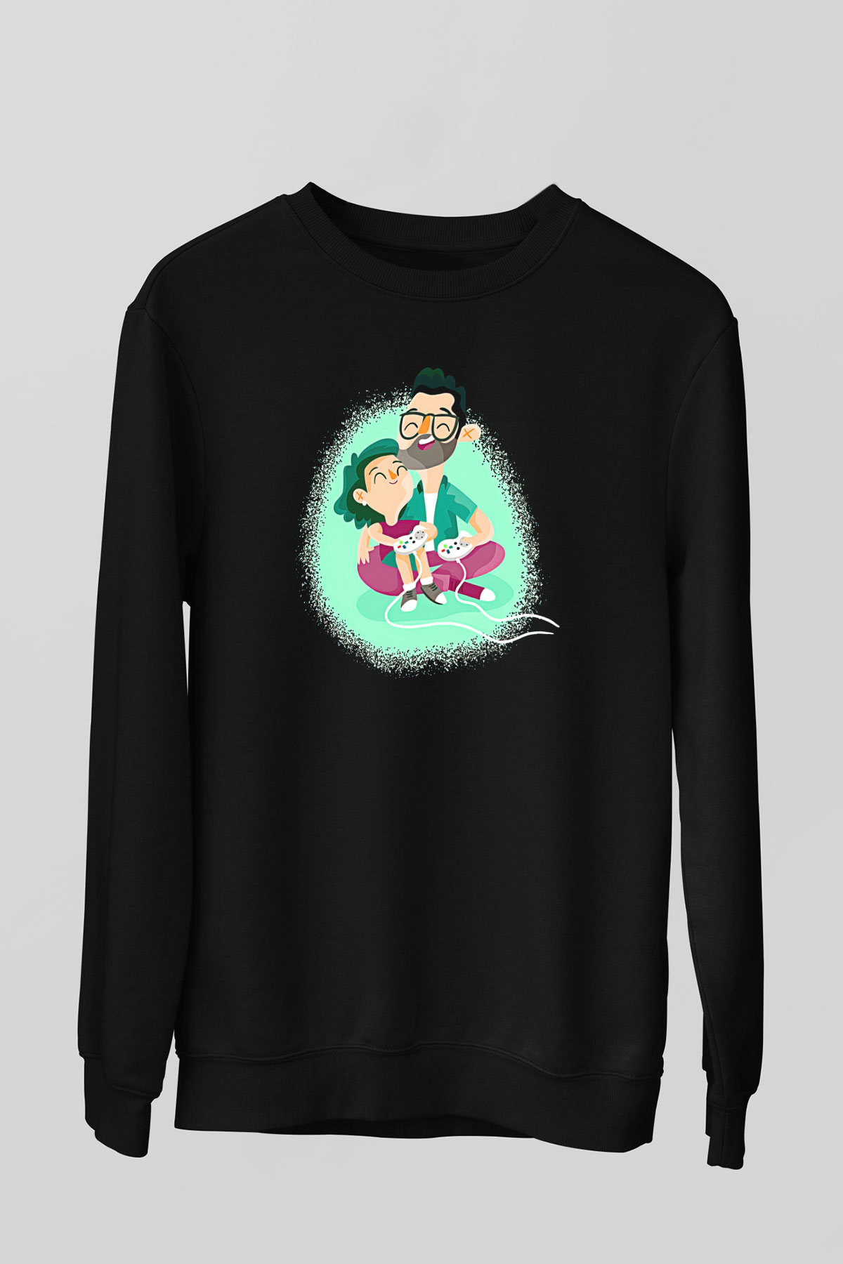 Babalar Günü Baskılı Unisex Siyah Sweatshirt