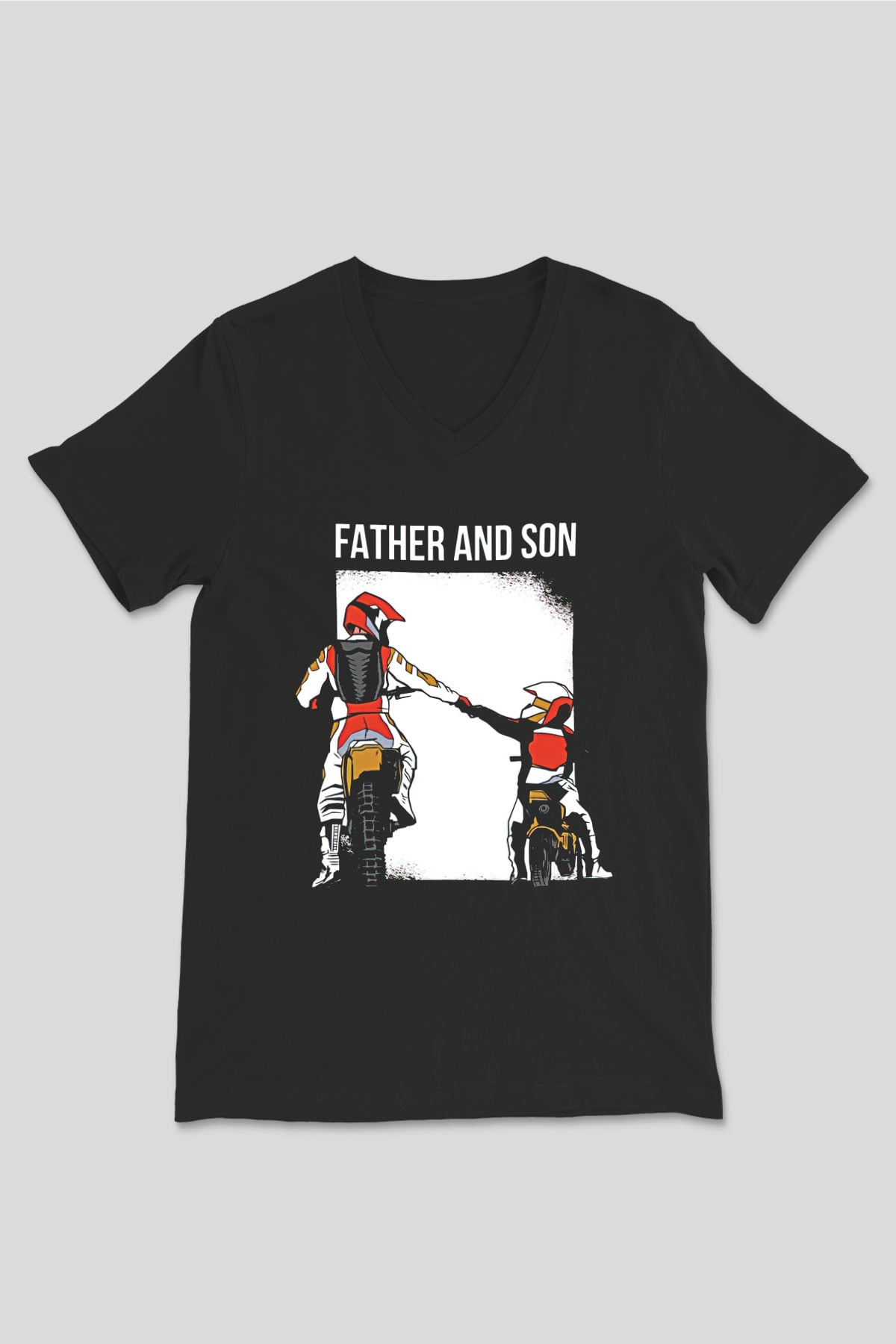 Babalar Günü Baskılı Unisex Siyah V Yaka Tişört - Tshirt