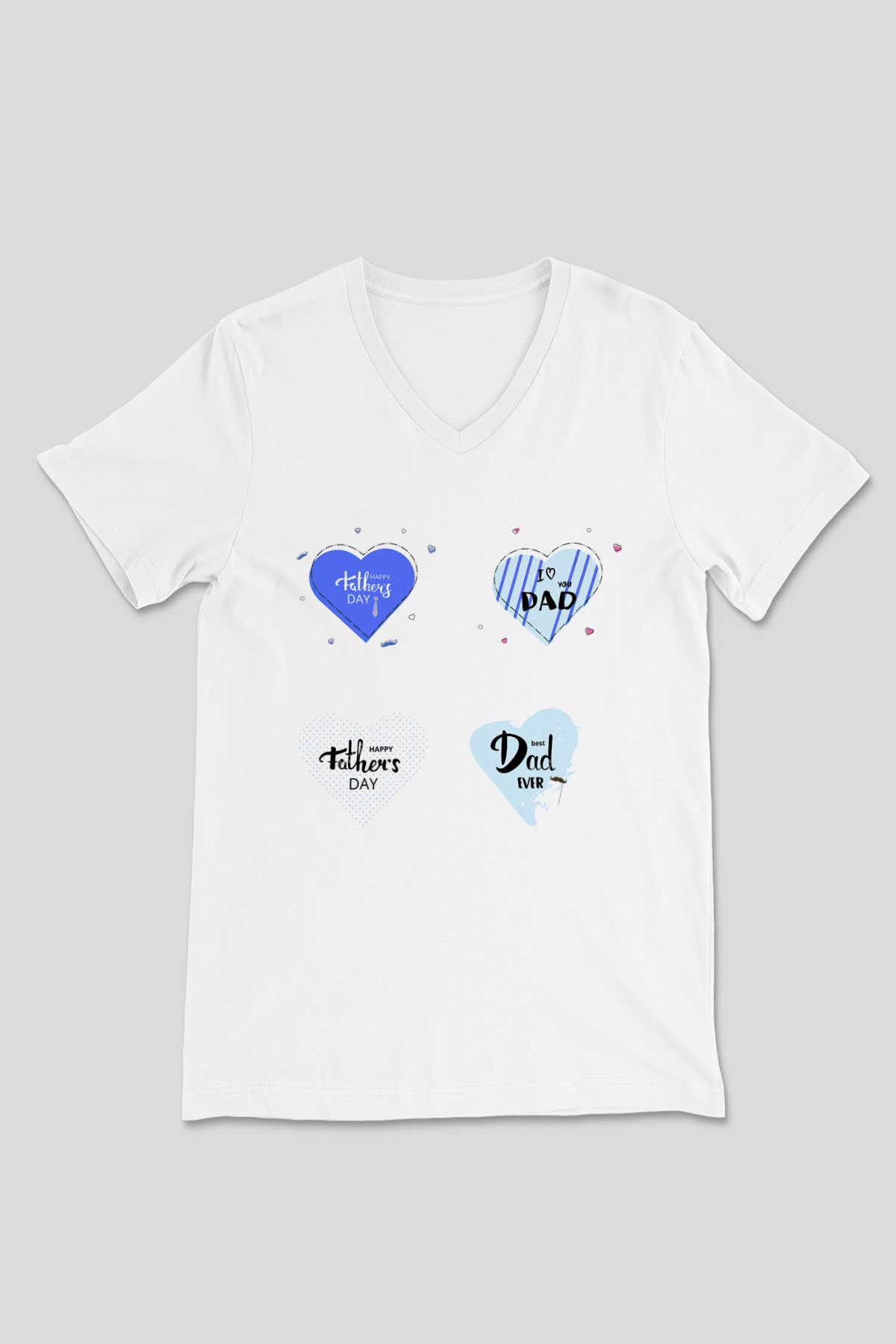 Babalar Günü Beyaz Unisex V Yaka Tişört T-Shirt