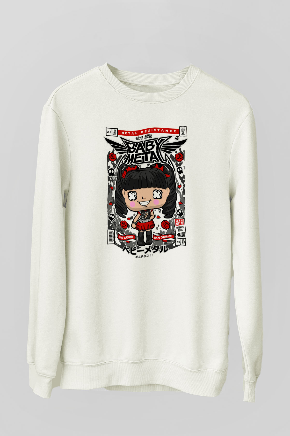 Baby Metal Baskılı Unisex Beyaz Sweatshirt