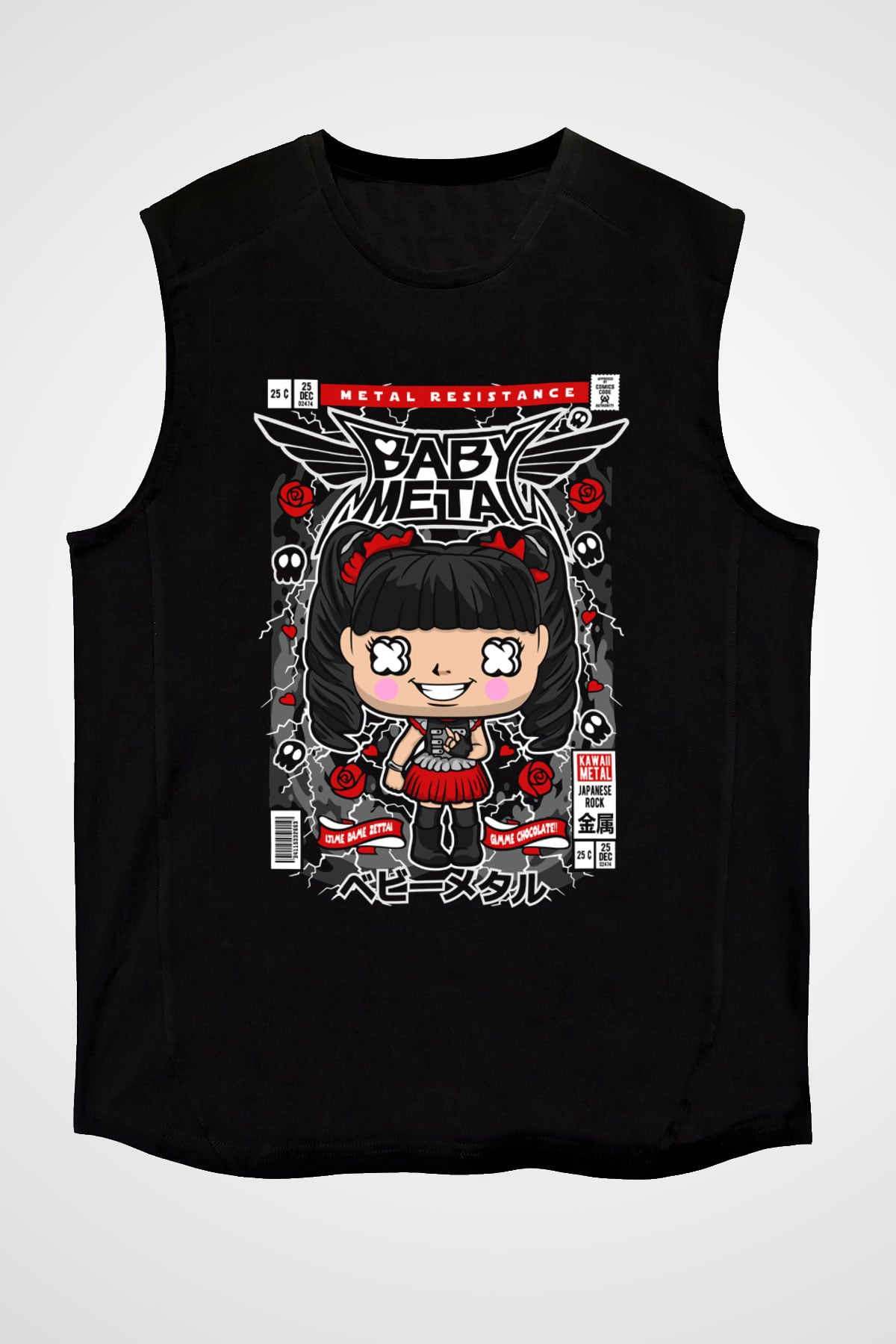 Baby Metal Baskılı Unisex Siyah Kolsuz Tişört