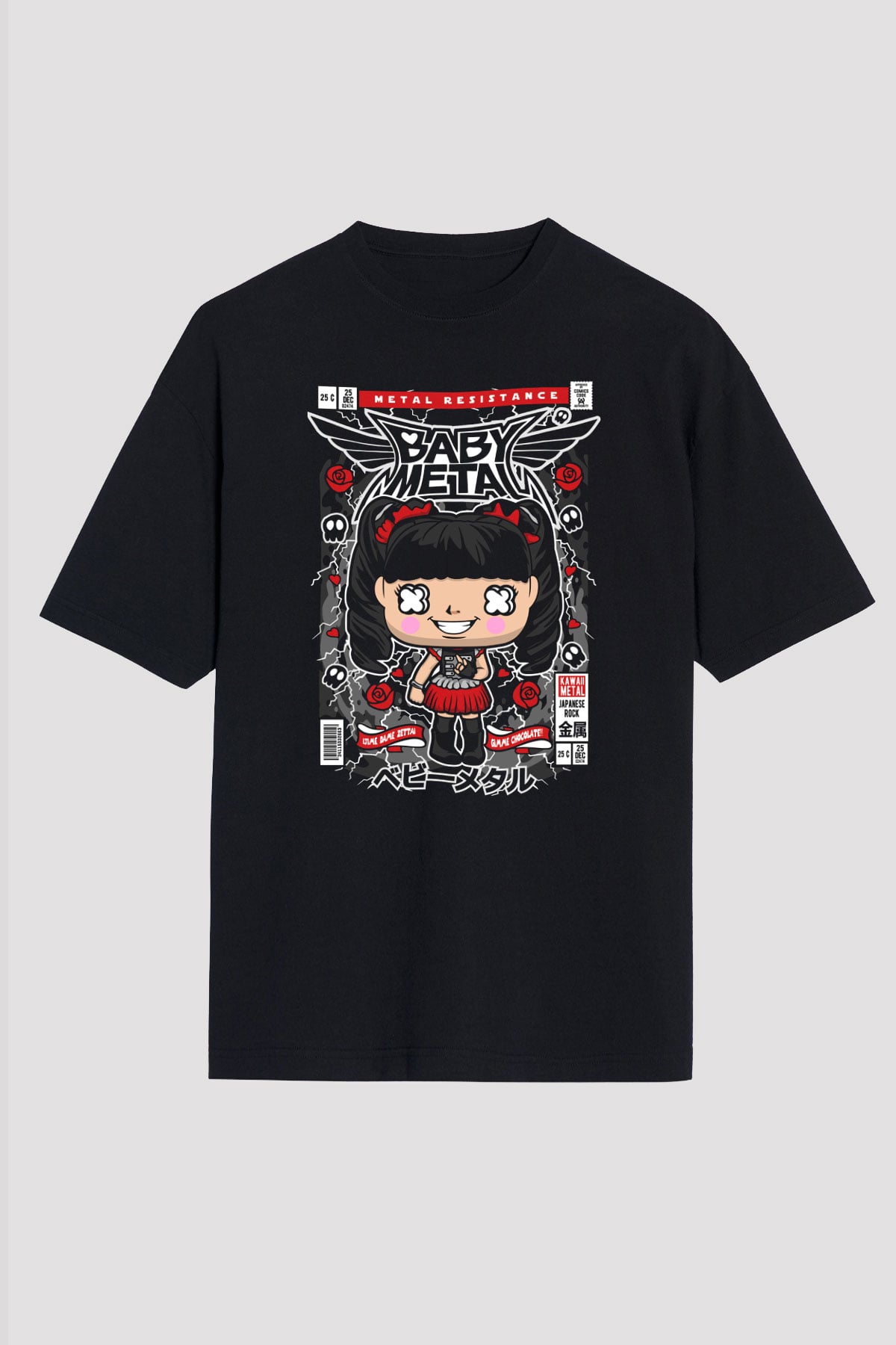 Baby Metal Baskılı Unisex Siyah Oversize Tişört