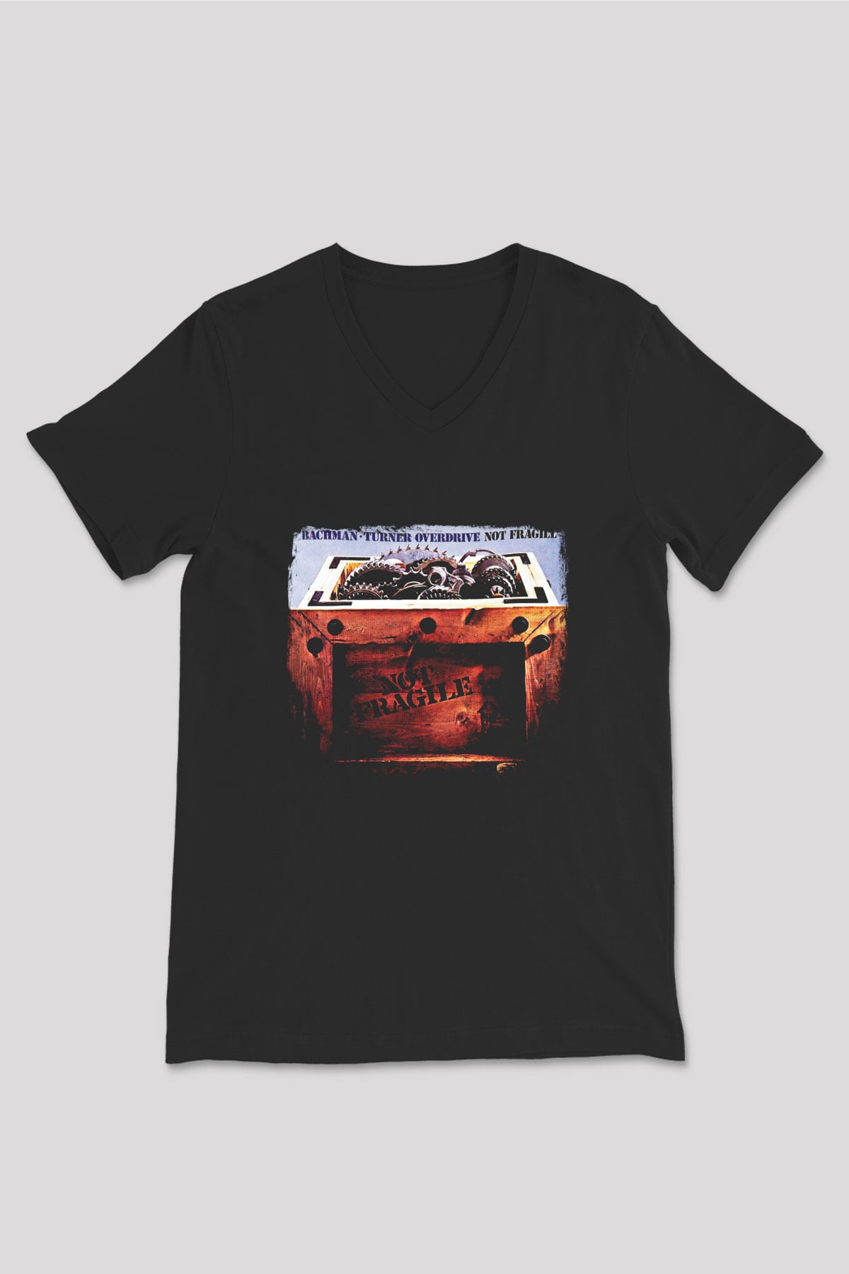 Bachman–Turner Overdrive Baskılı Unisex Siyah V Yaka Tişört