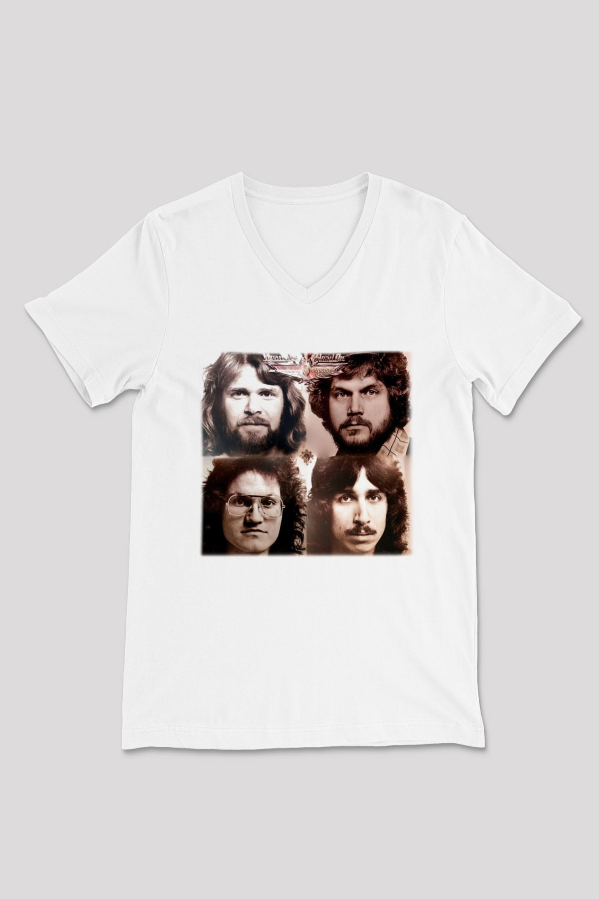Bachman-Turner Overdrive Beyaz Unisex V Yaka Tişört T-Shirt