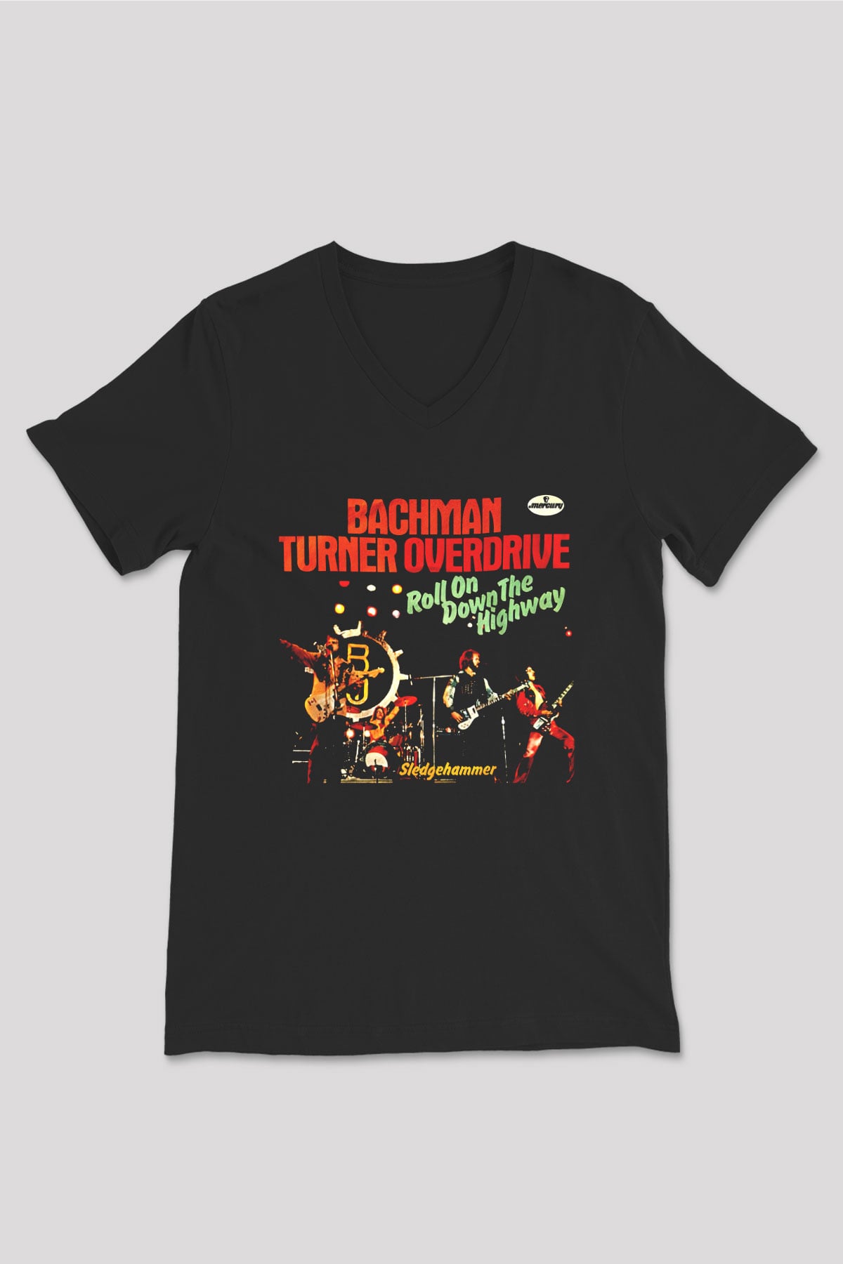 Bachman-Turner Overdrive Siyah Unisex V Yaka Tişört T-Shirt