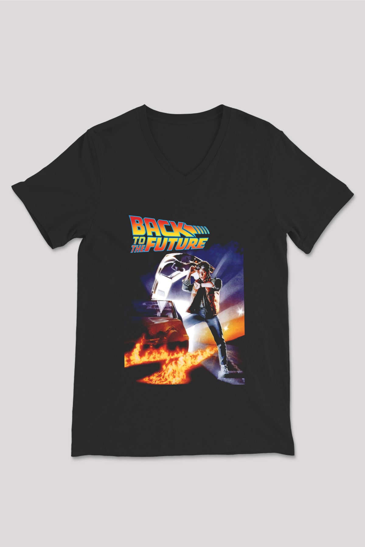 Back to the Future Geleceğe Dönüş Siyah Unisex V Yaka Tişört T-Shirt
