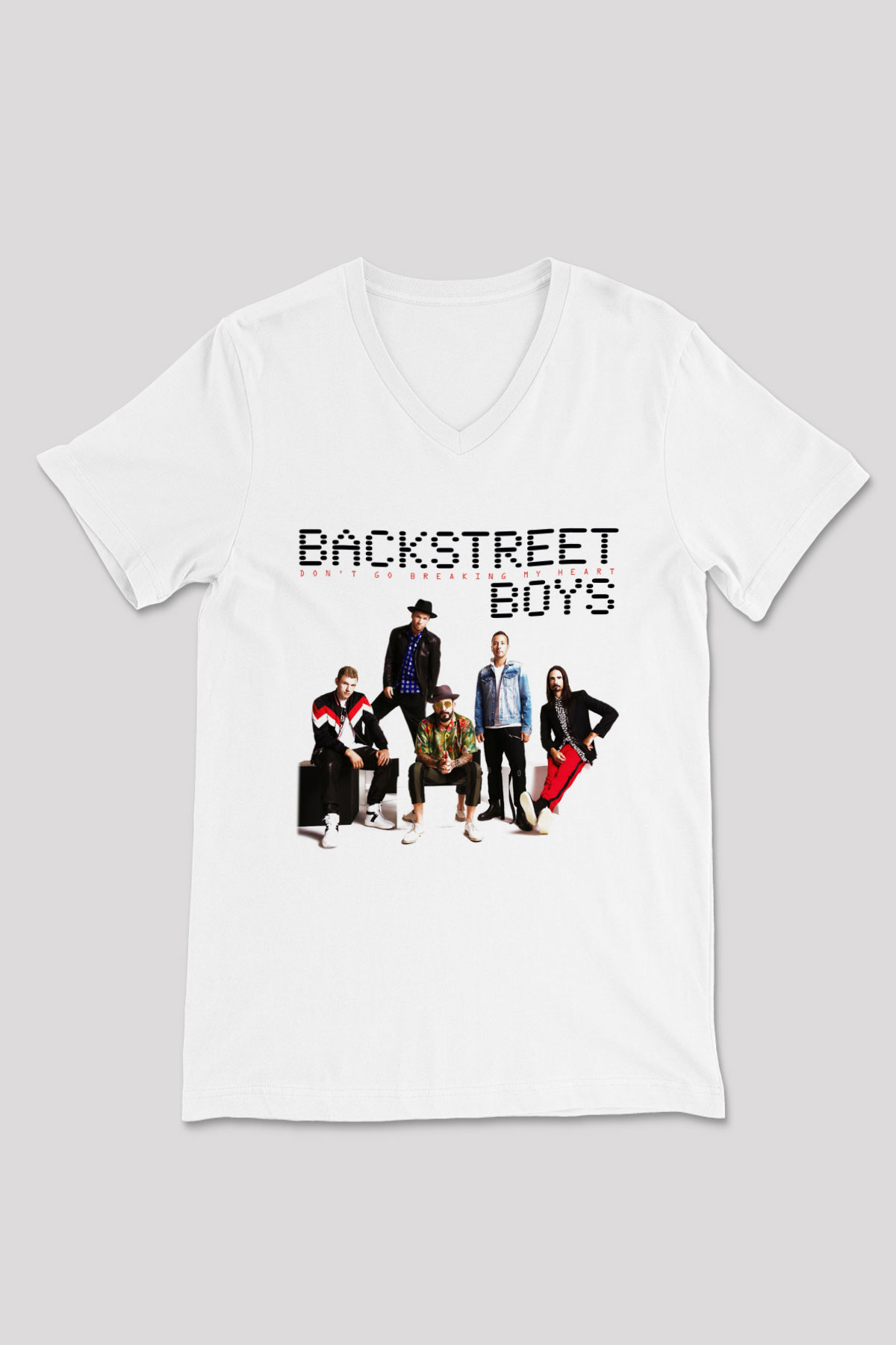 Backstreet Boys Beyaz Unisex V Yaka Tişört T-Shirt