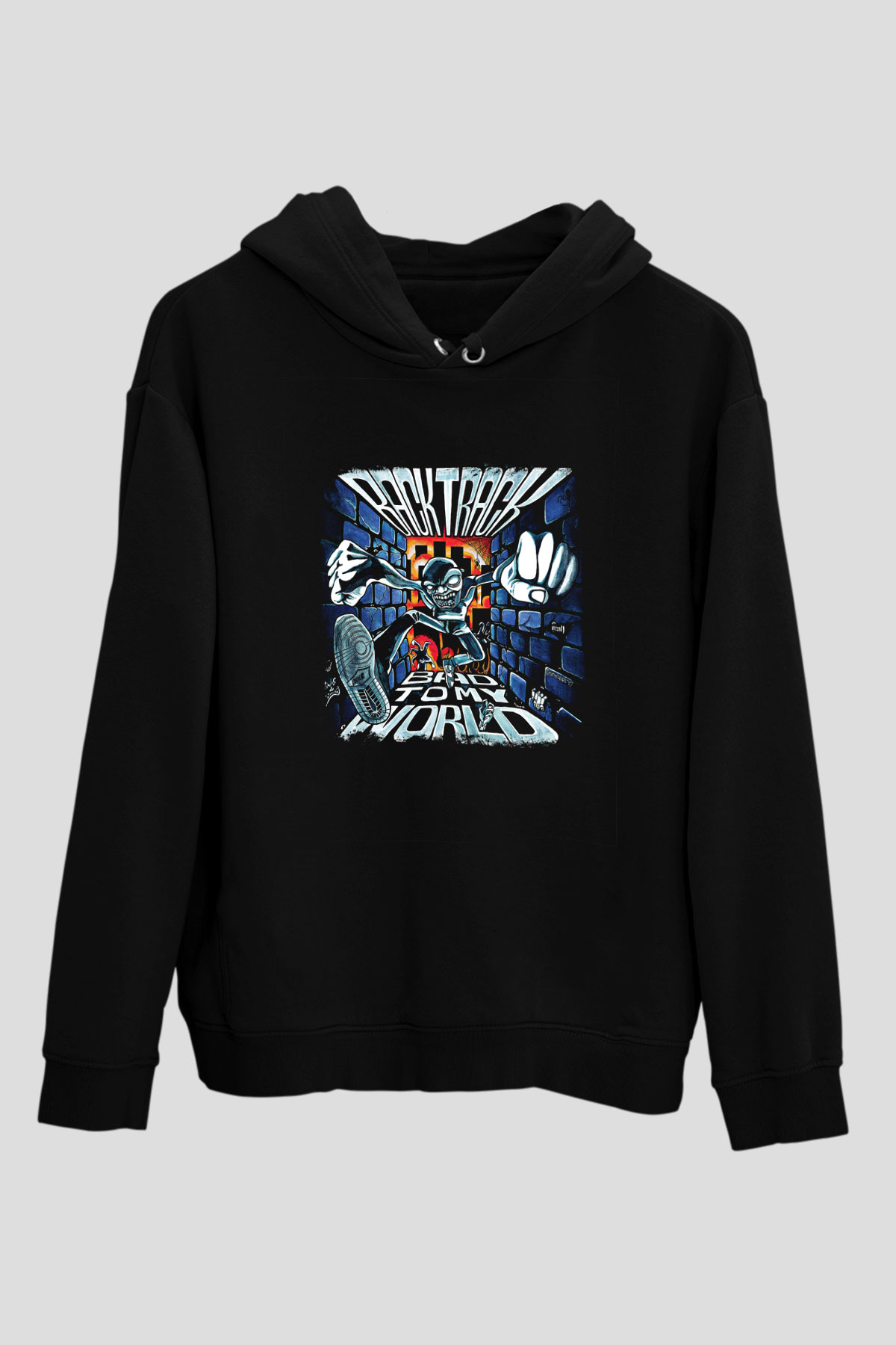 Backtrack Baskılı Unisex Siyah Hoodie