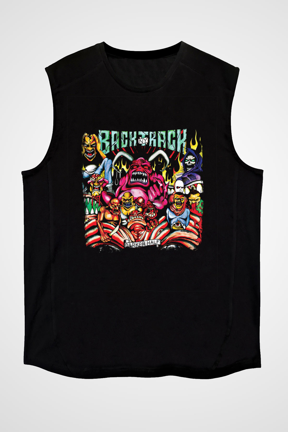 Backtrack Baskılı Unisex Siyah Kolsuz Tişört