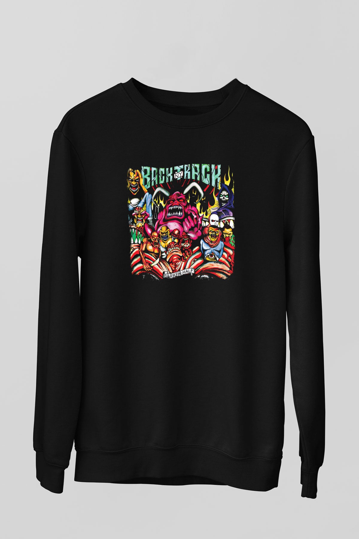 Backtrack Baskılı Unisex Siyah Sweatshirt
