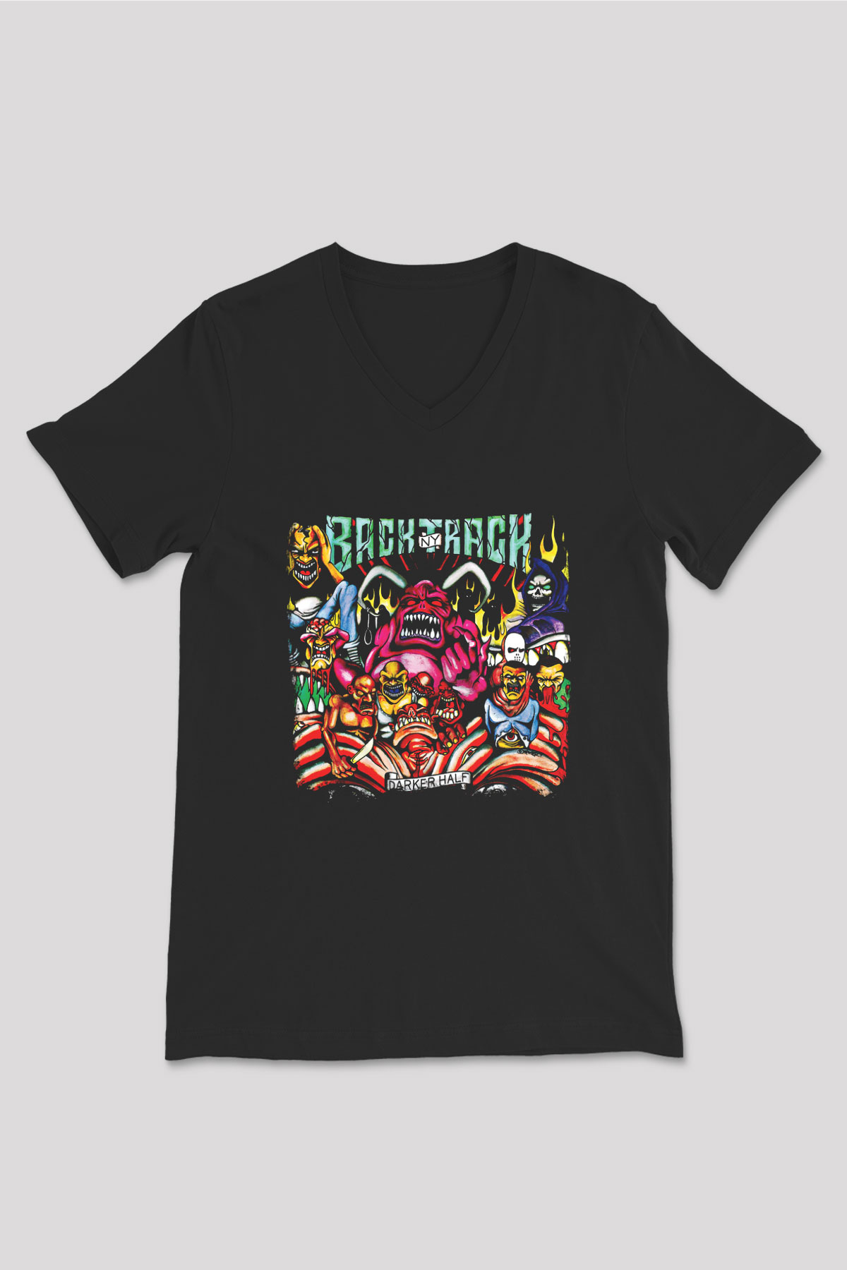 Backtrack Baskılı Unisex Siyah V Yaka Tişört