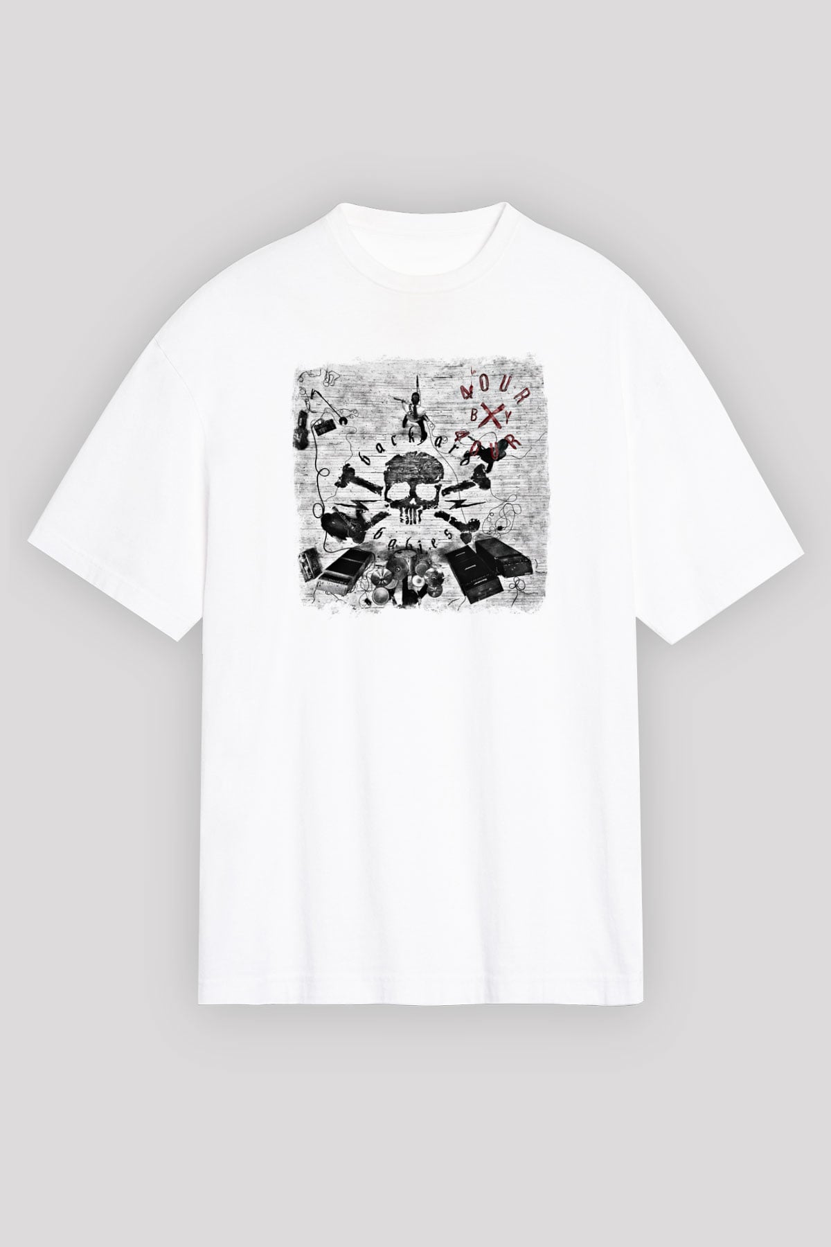 Backyard Babies Baskılı Unisex Beyaz Oversize Tişört