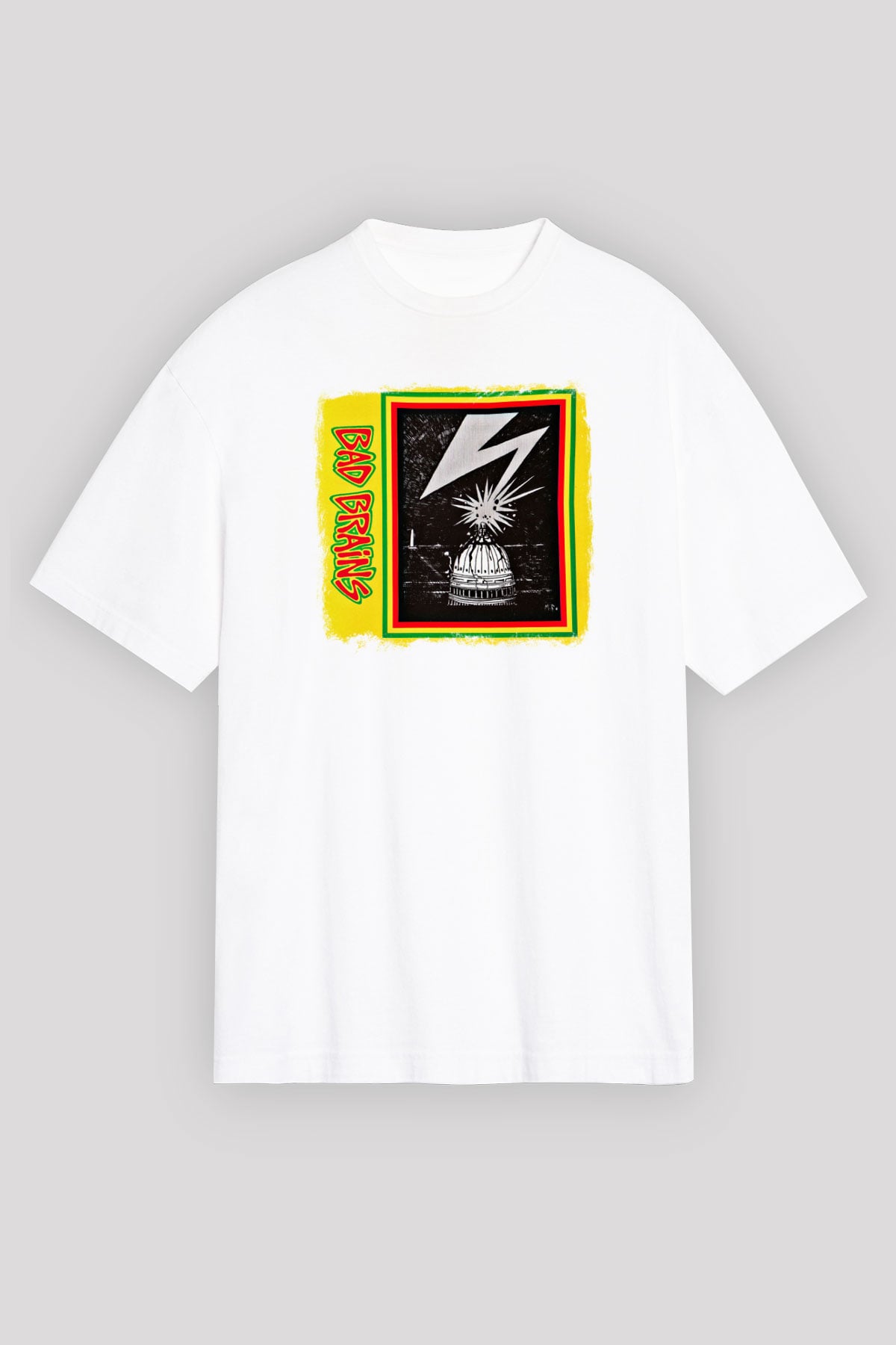 Bad Brains Baskılı Unisex Beyaz Oversize Tişört