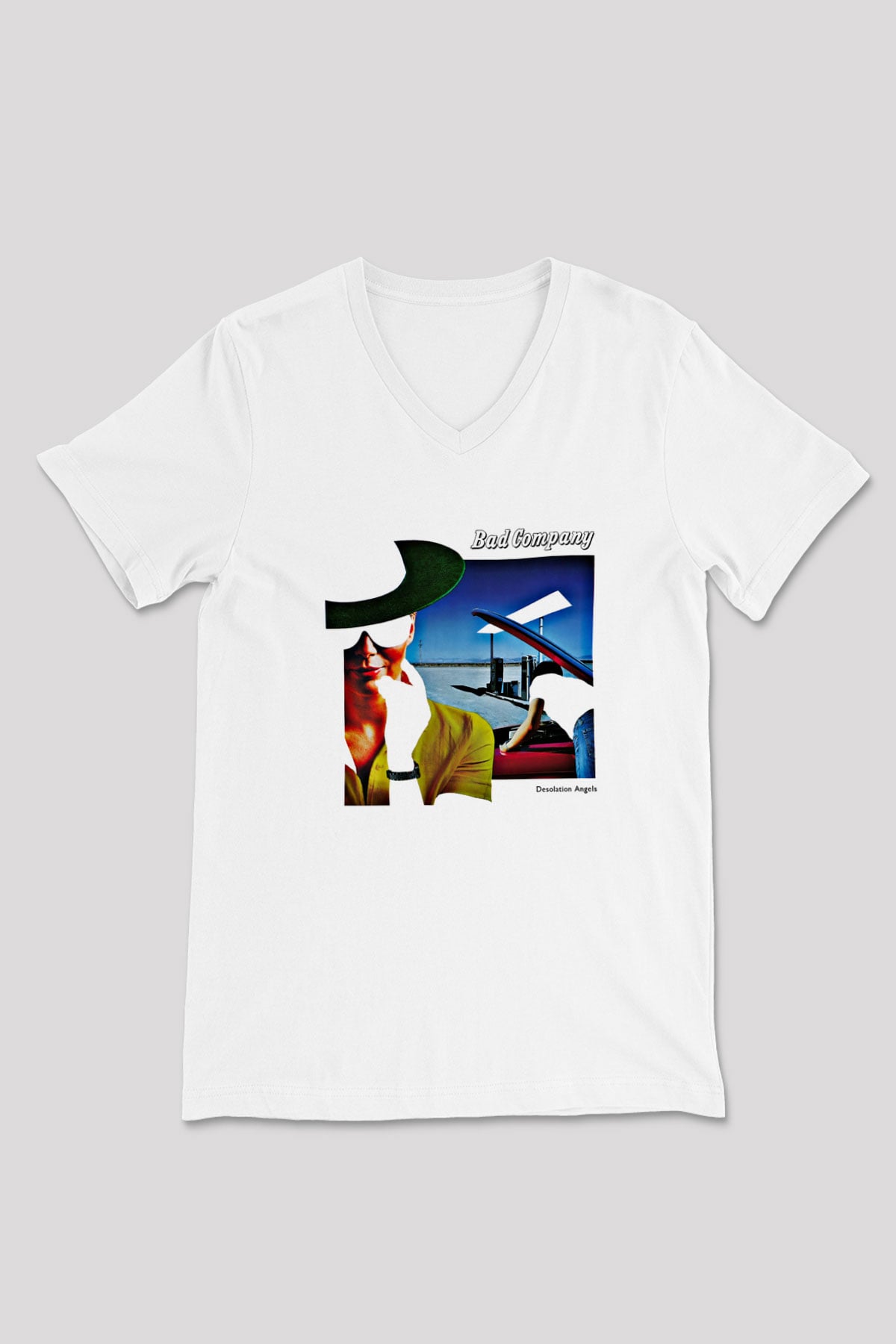 Bad Company Baskılı Unisex Beyaz V Yaka Tişört