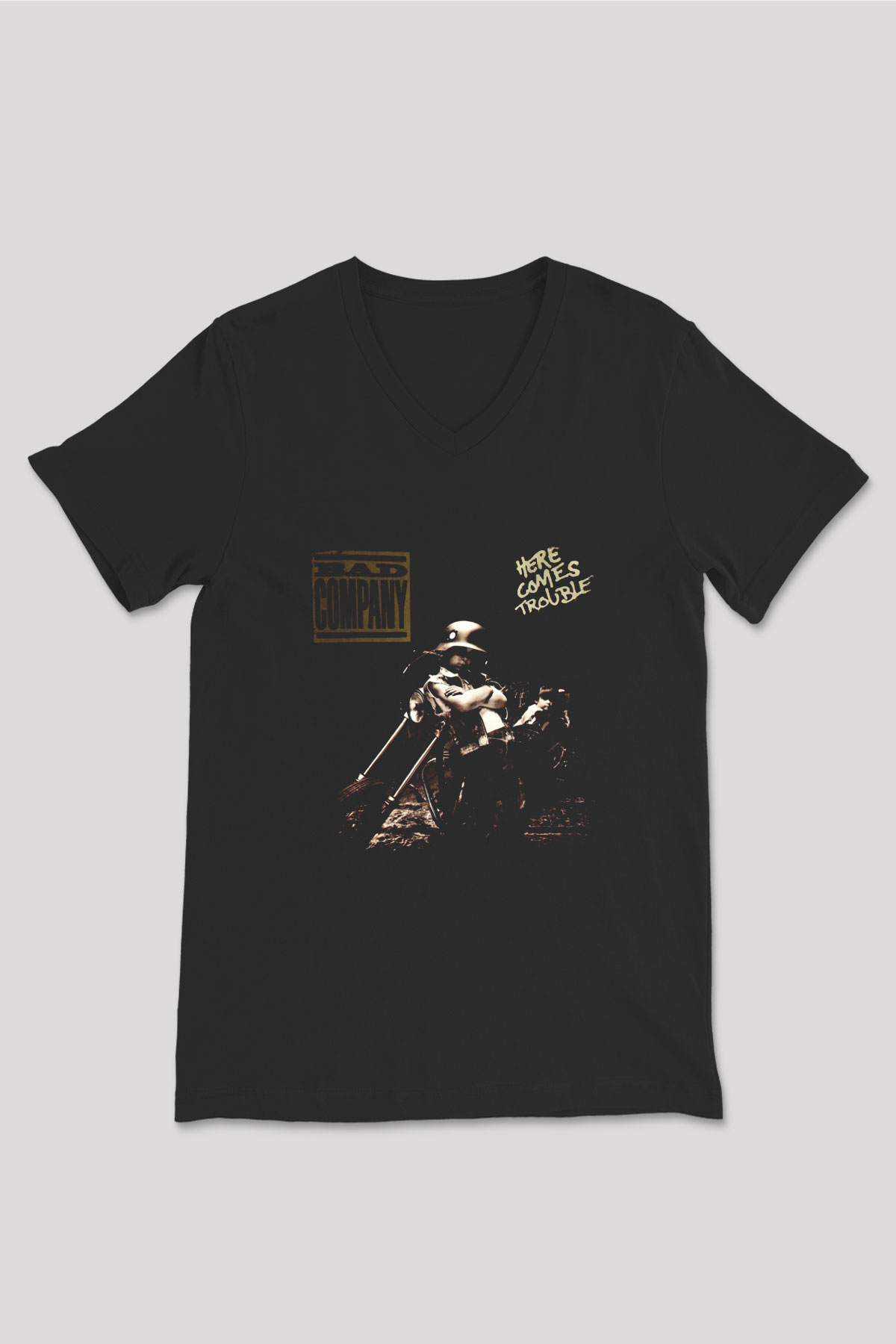Bad Company Baskılı Unisex Siyah V Yaka Tişört