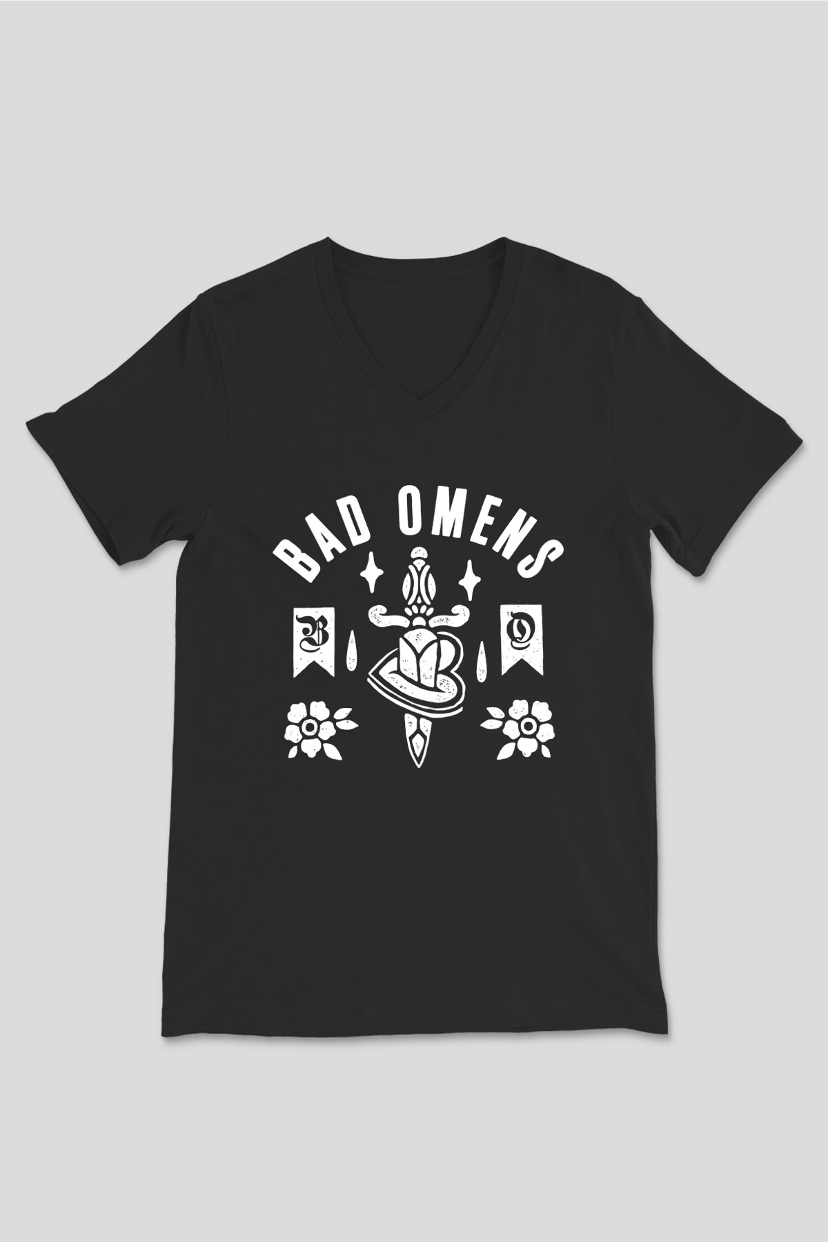 Bad Omens Baskılı Unisex Siyah V Yaka Tişört - Tshirt