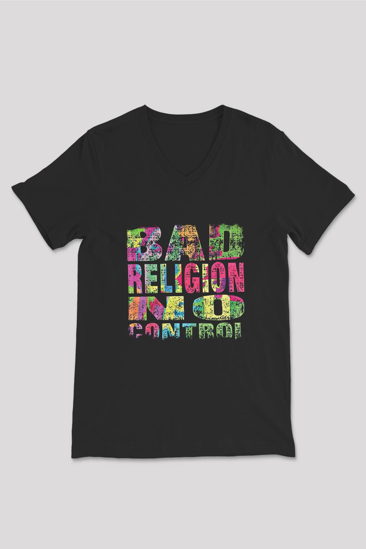 Bad Religion Baskılı Unisex Siyah V Yaka Tişört