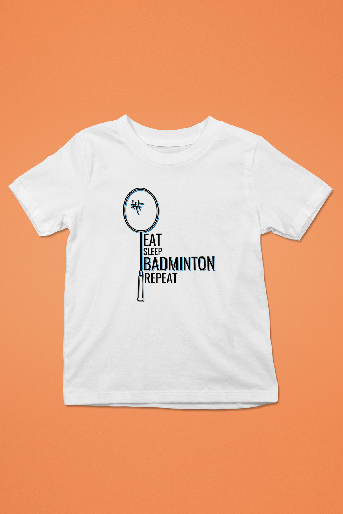 Badminton Baskılı Unisex Beyaz Çocuk Tişört - Tshirt