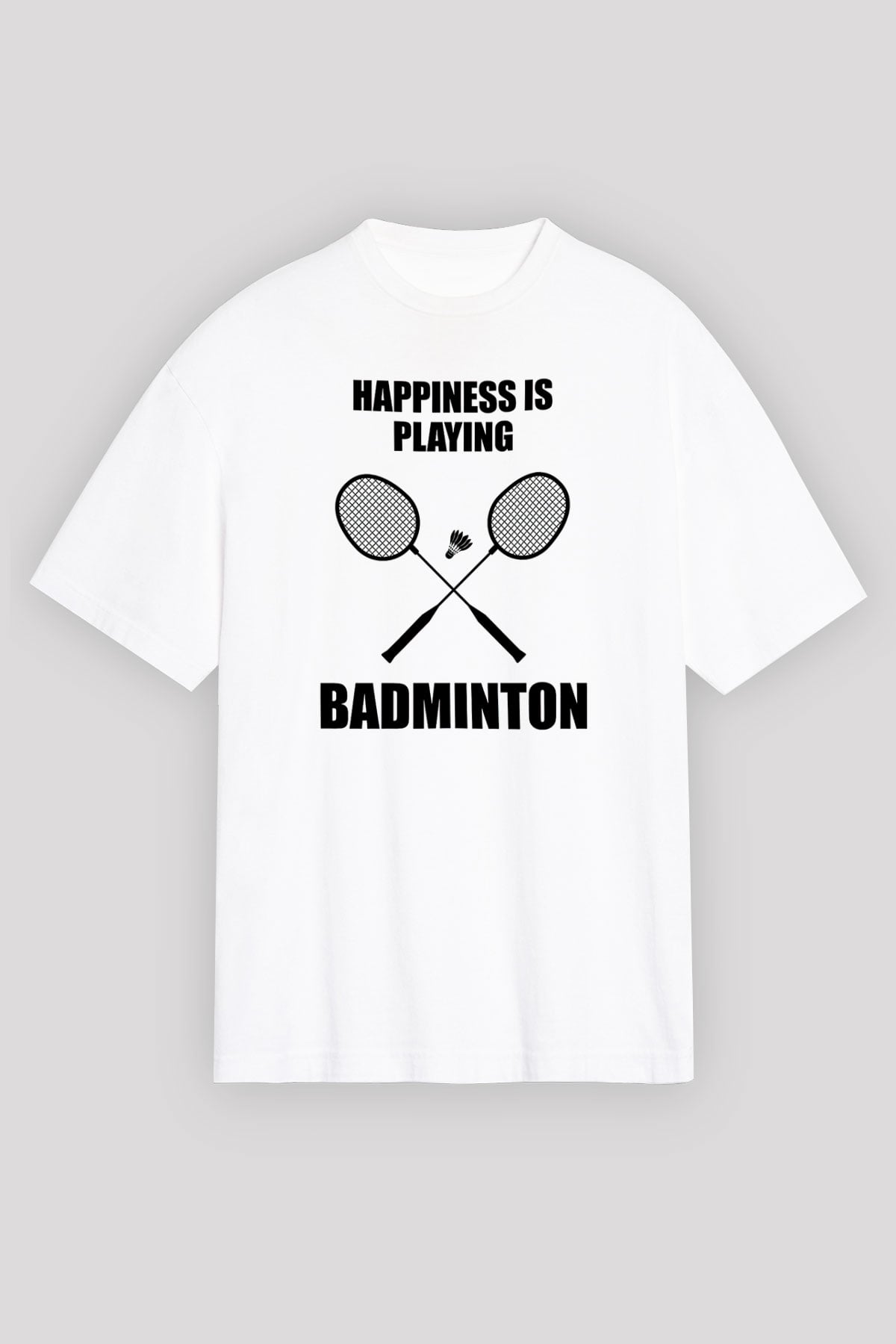 Badminton Baskılı Unisex Beyaz Oversize Tişört - Tshirt