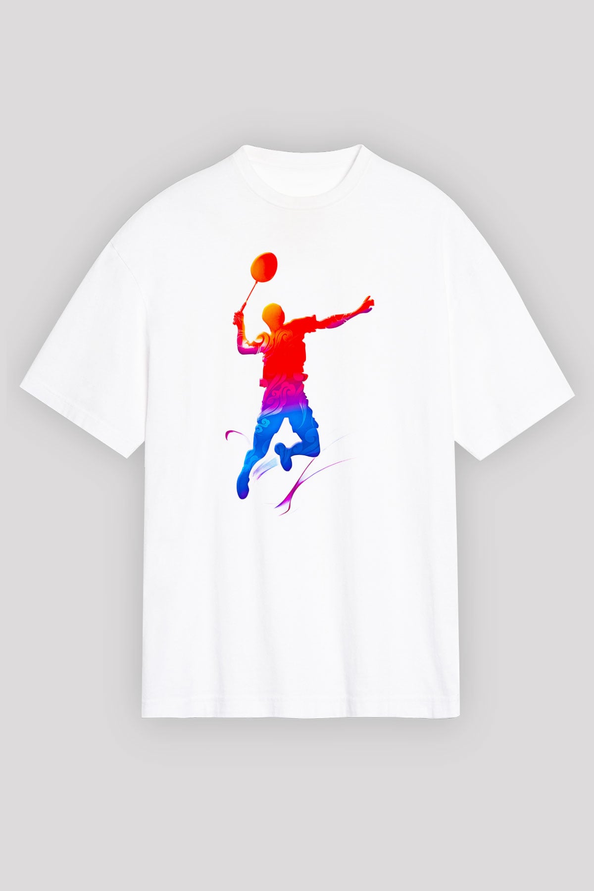 Badminton Baskılı Unisex Beyaz Oversize Tişört - Tshirt