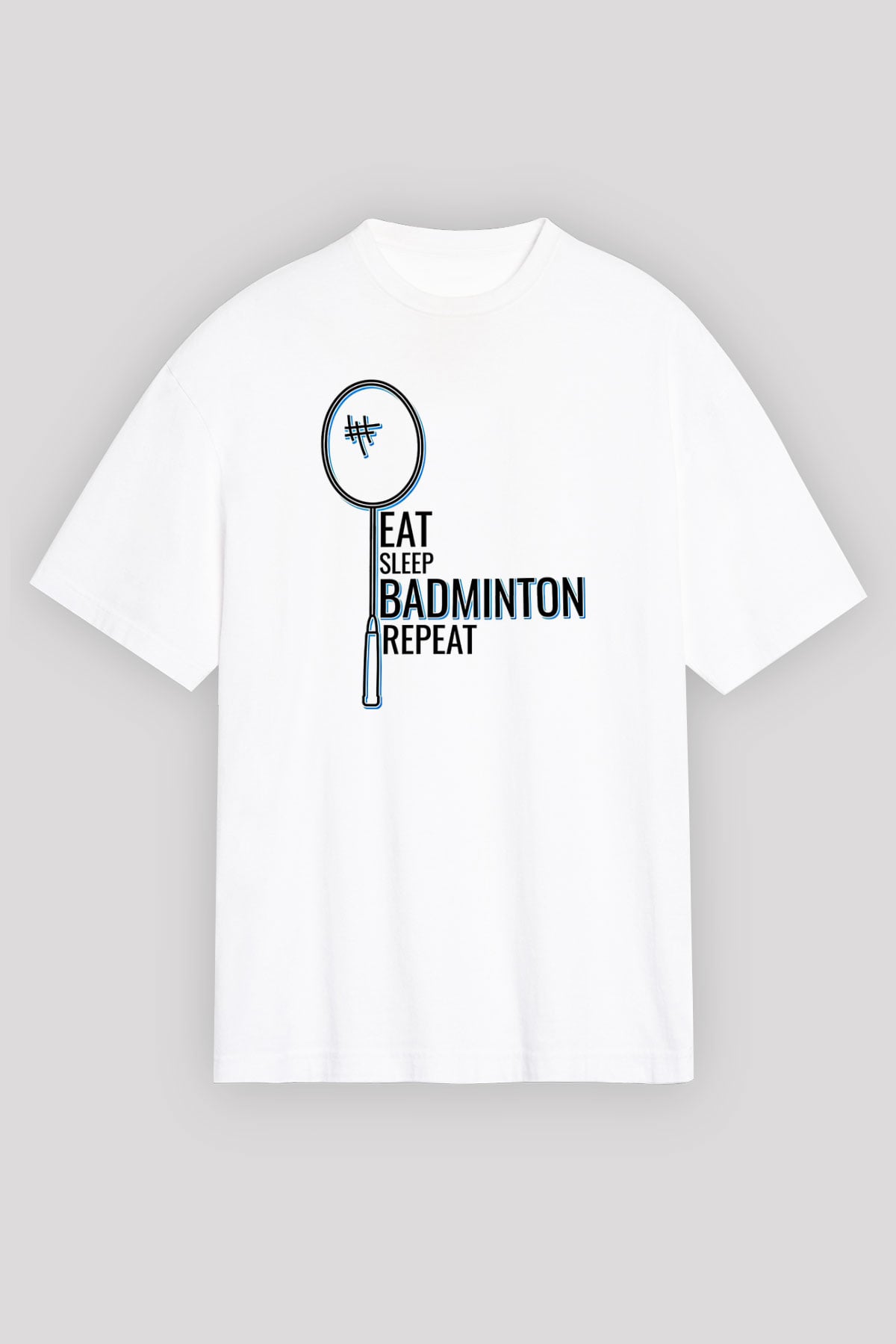 Badminton Baskılı Unisex Beyaz Oversize Tişört - Tshirt