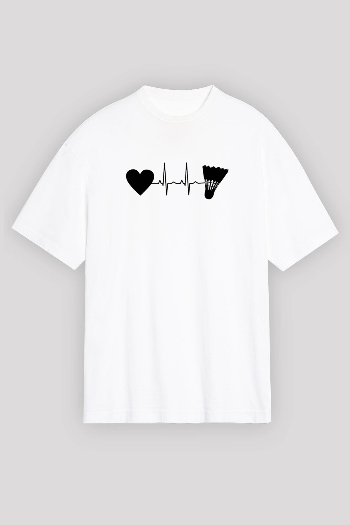 Badminton Baskılı Unisex Beyaz Oversize Tişört - Tshirt