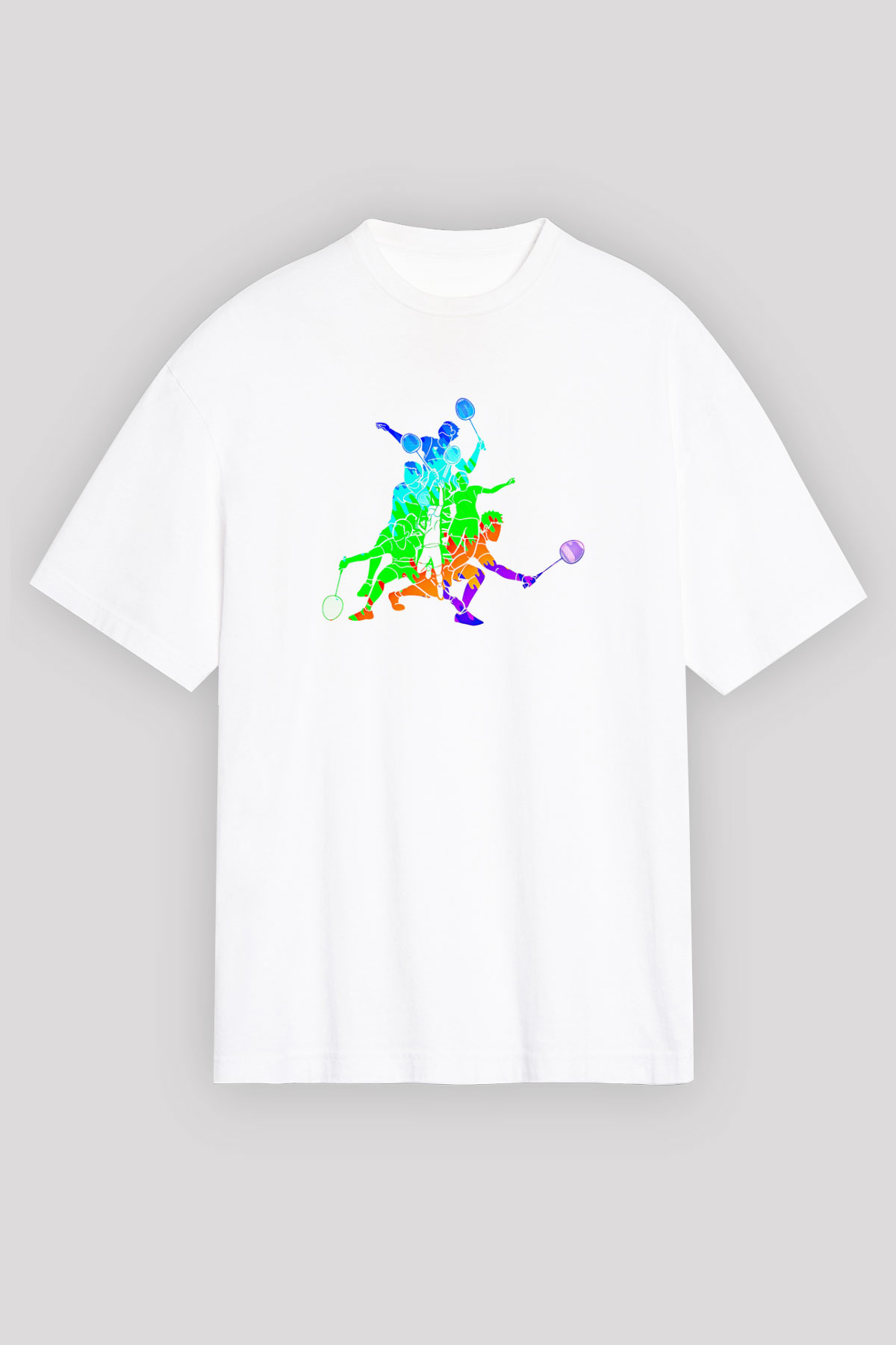 Badminton Baskılı Unisex Beyaz Oversize Tişört - Tshirt