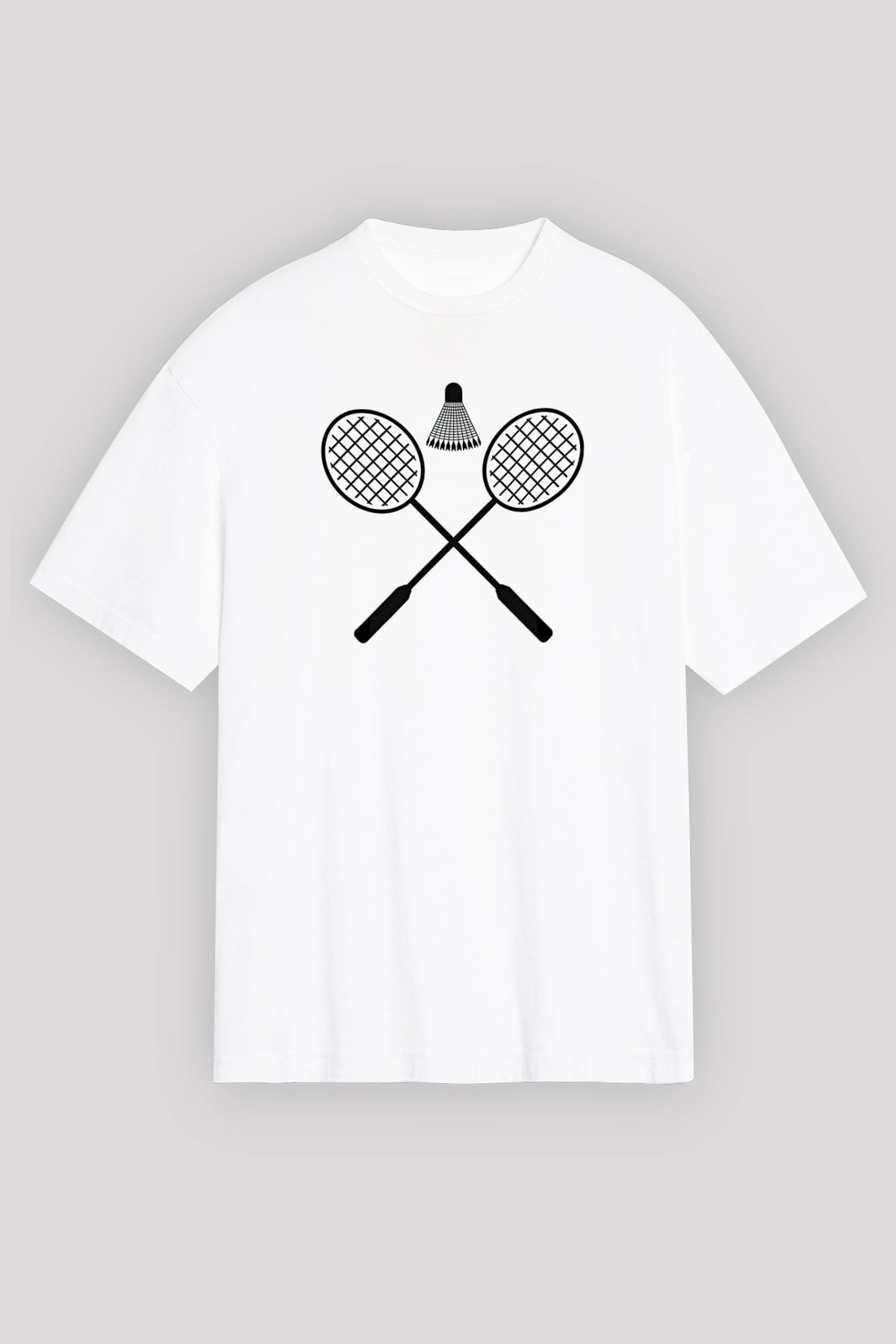 Badminton Baskılı Unisex Beyaz Oversize Tişört - Tshirt