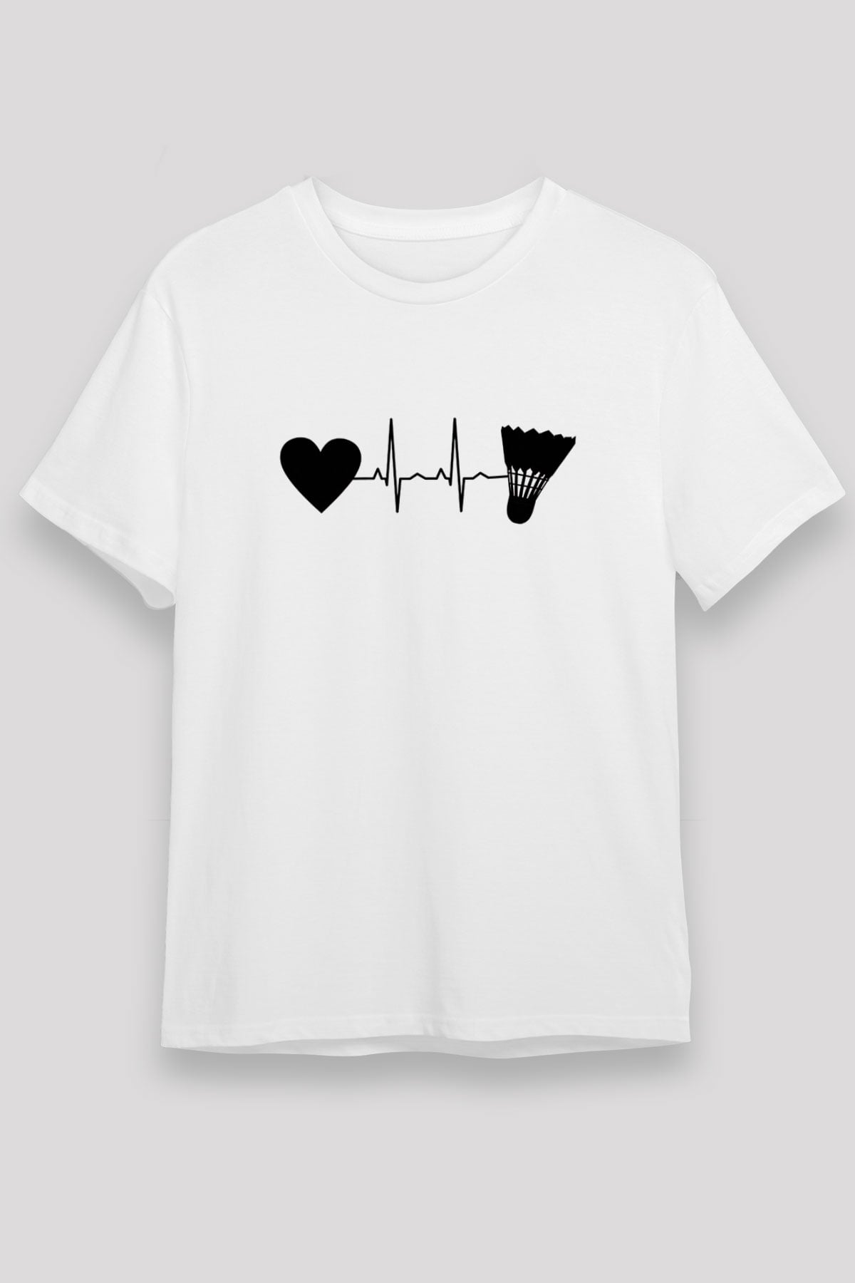 Badminton Baskılı Unisex Beyaz Tişört - Tshirt