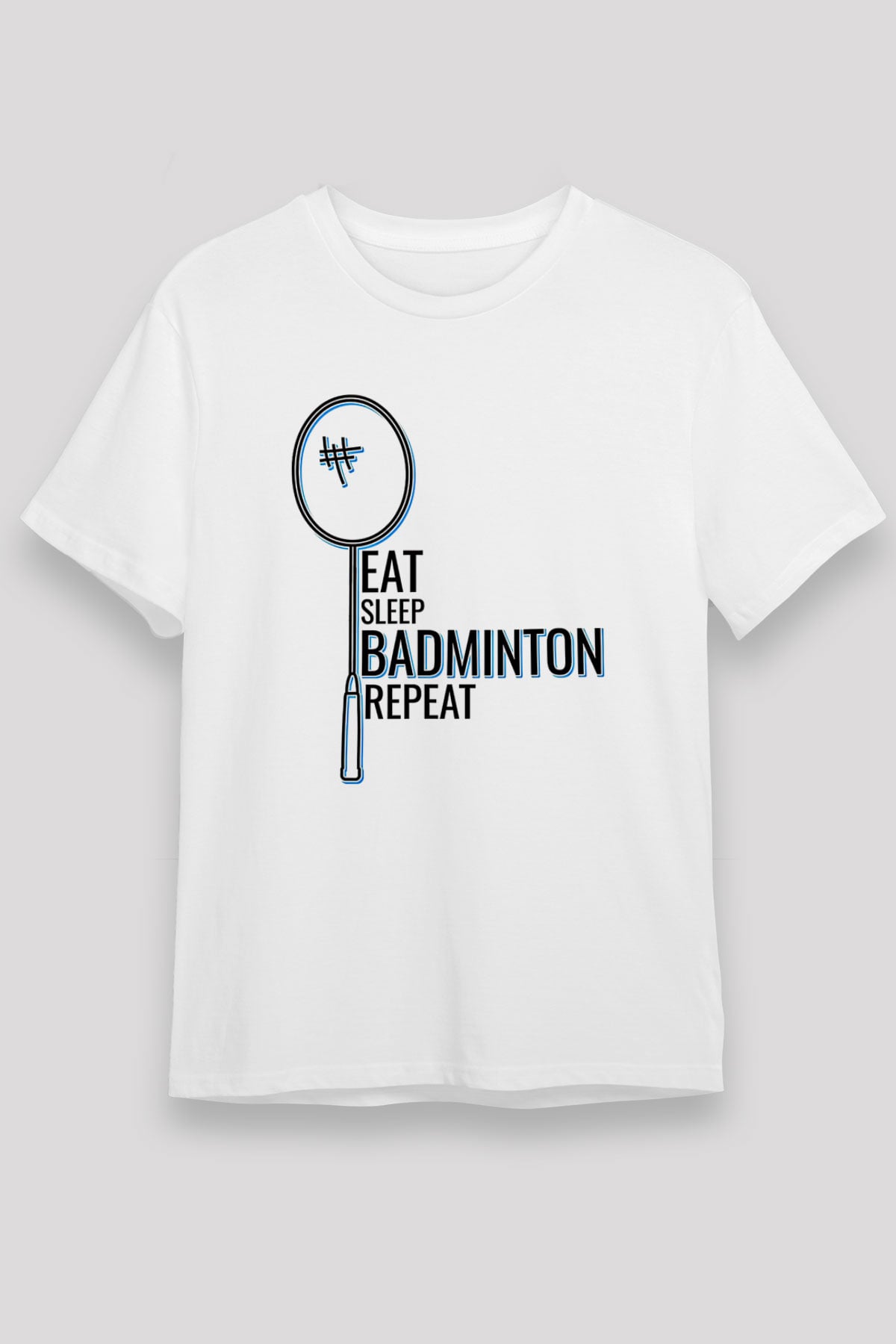 Badminton Baskılı Unisex Beyaz Tişört - Tshirt