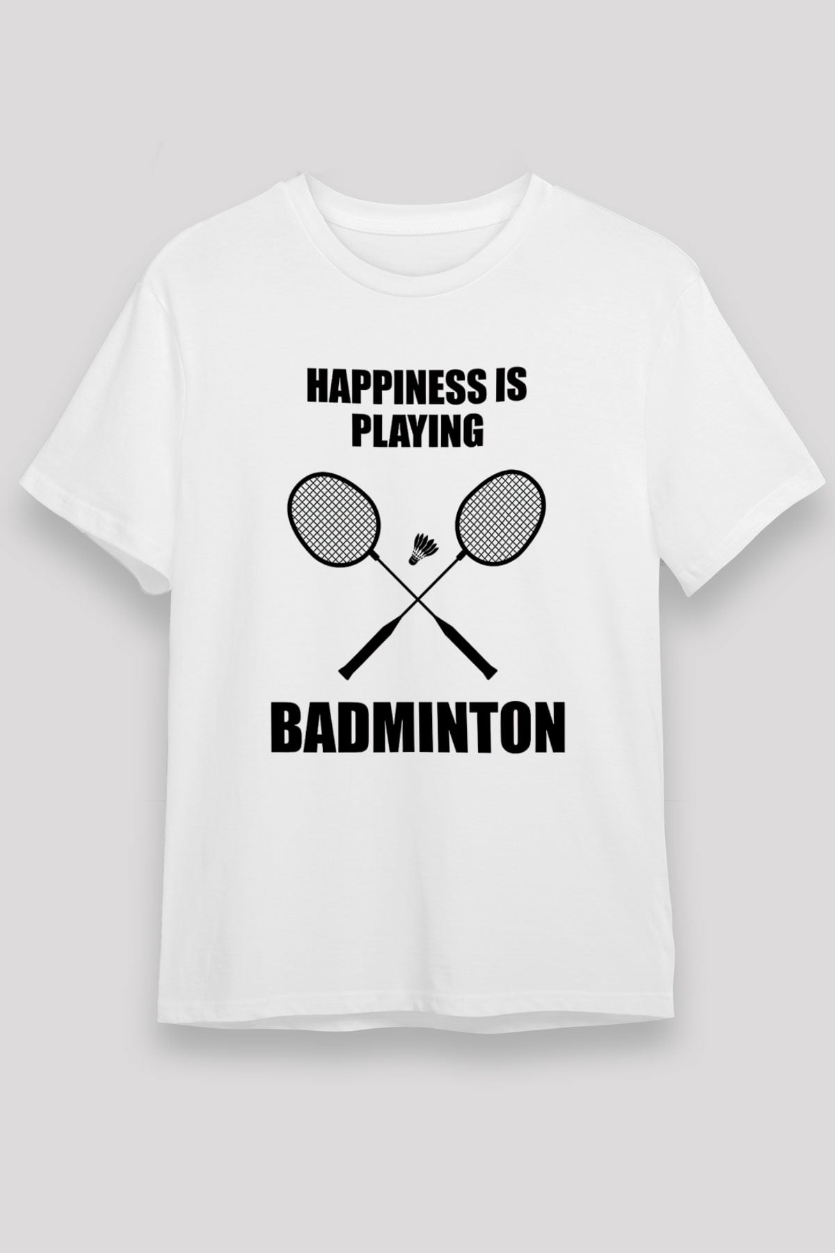 Badminton Baskılı Unisex Beyaz Tişört - Tshirt