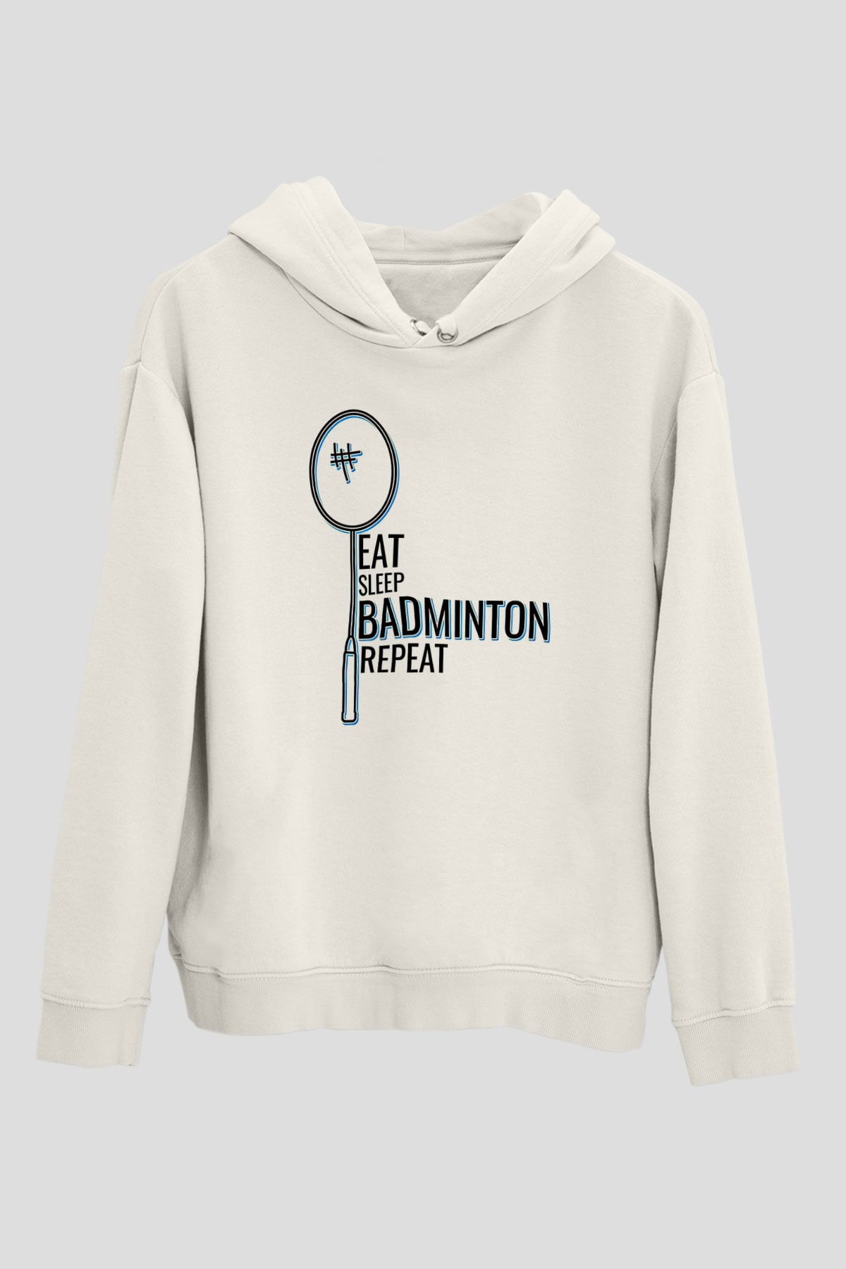 Badminton Baskılı Unisex Ekru Hoodie