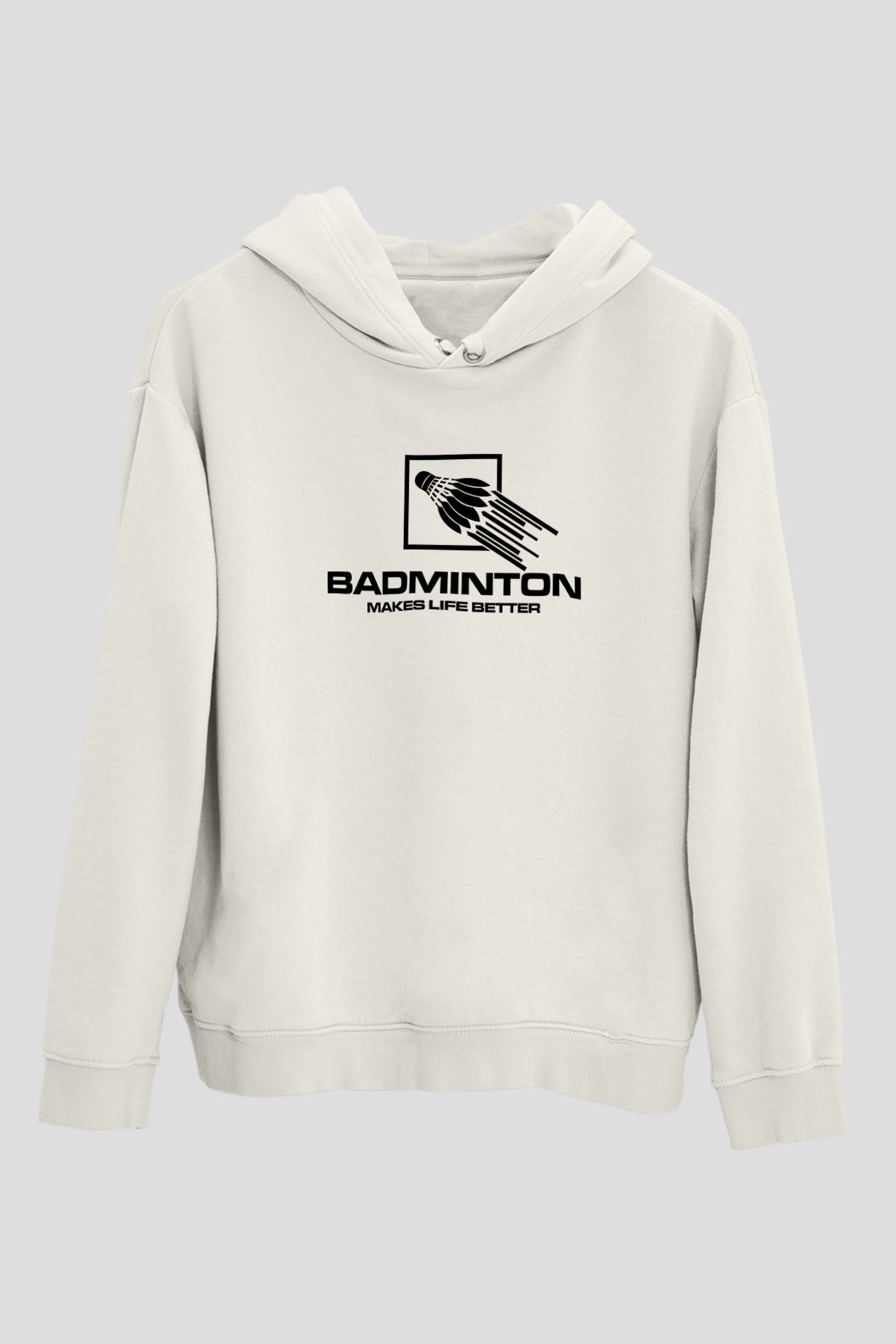 Badminton Baskılı Unisex Ekru Hoodie