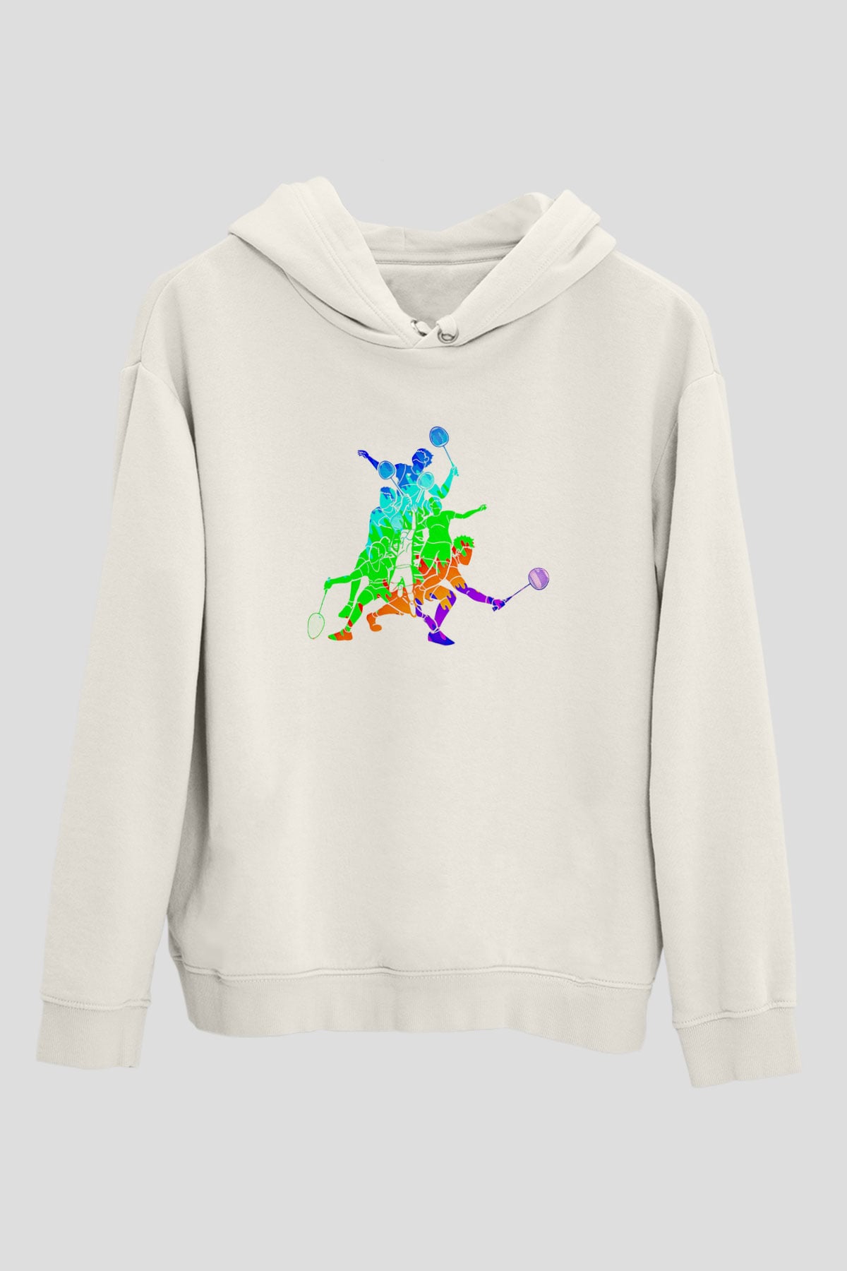 Badminton Baskılı Unisex Ekru Hoodie
