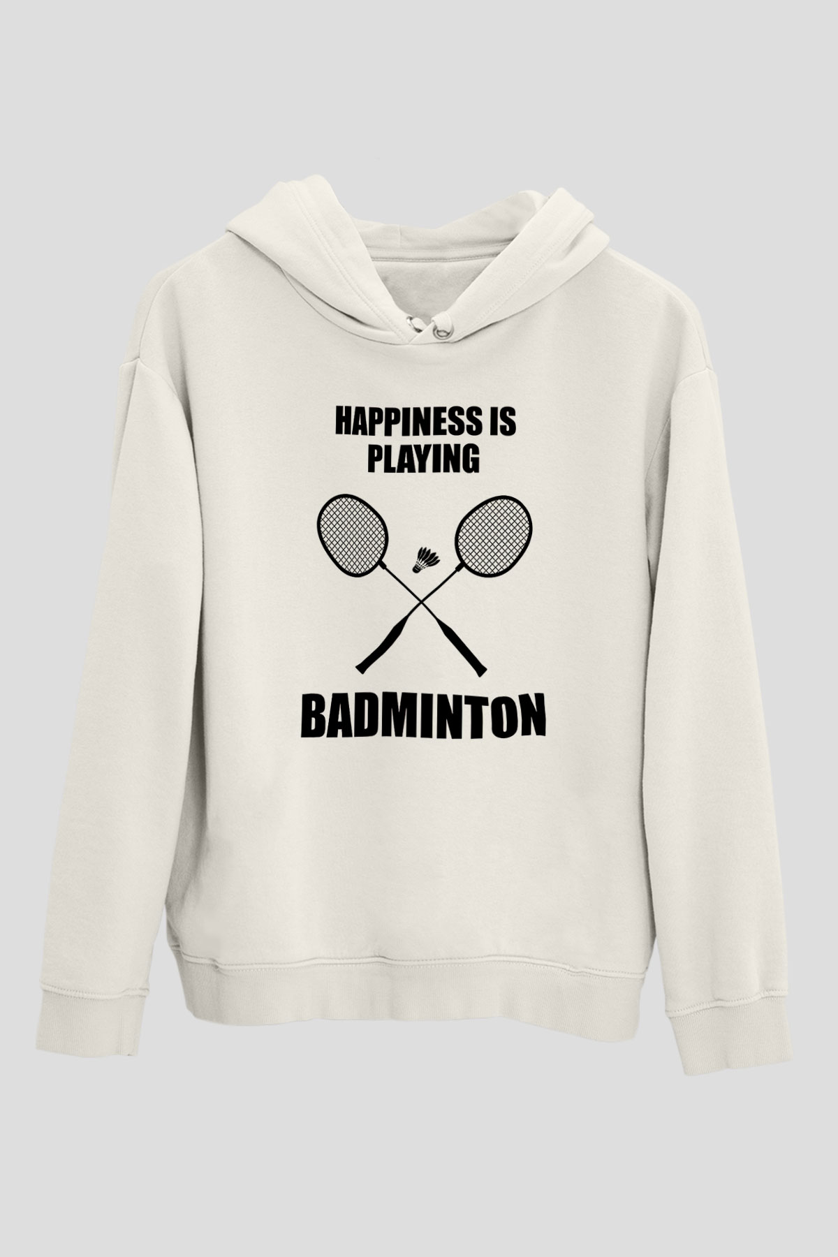 Badminton Baskılı Unisex Ekru Hoodie