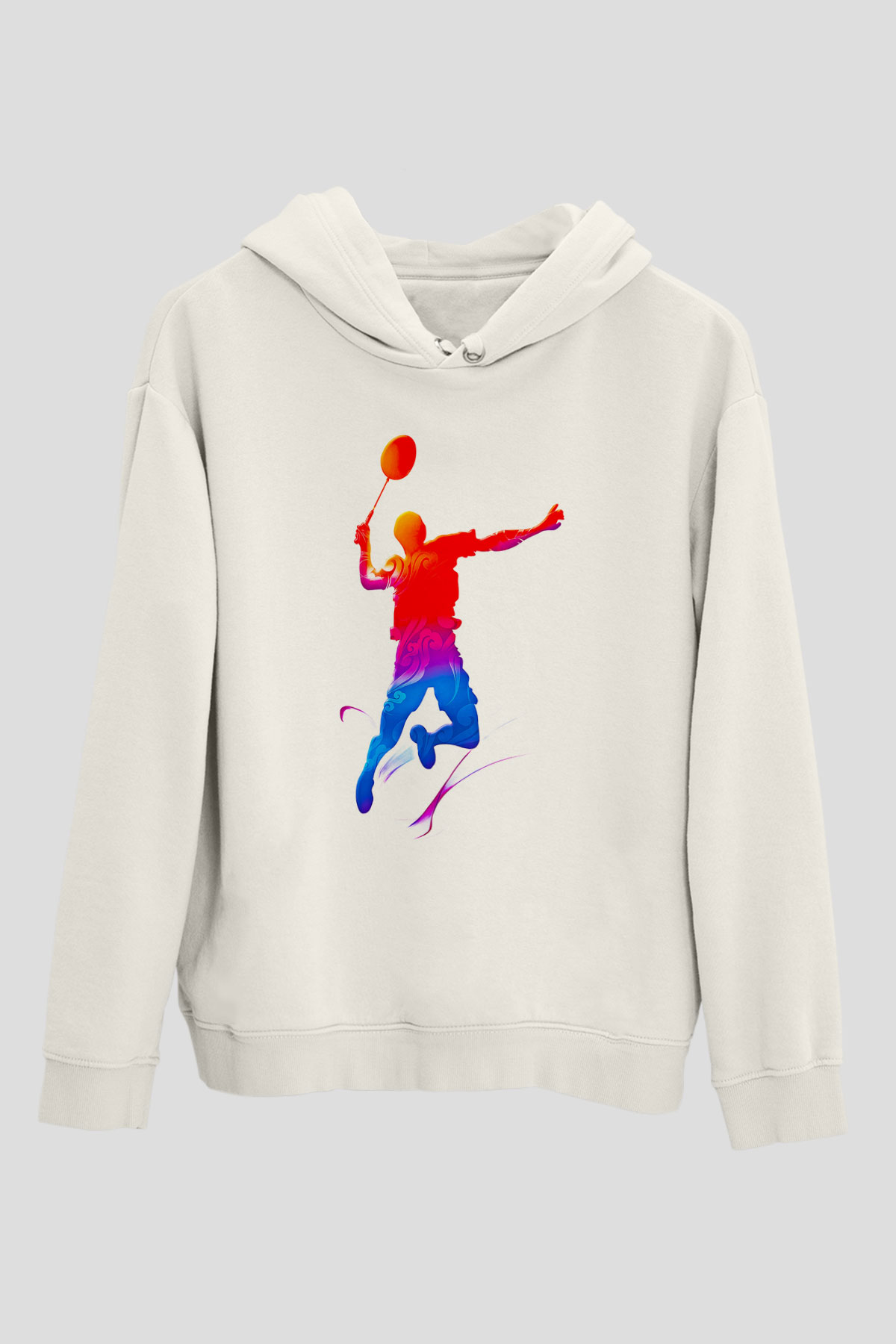 Badminton Baskılı Unisex Ekru Hoodie
