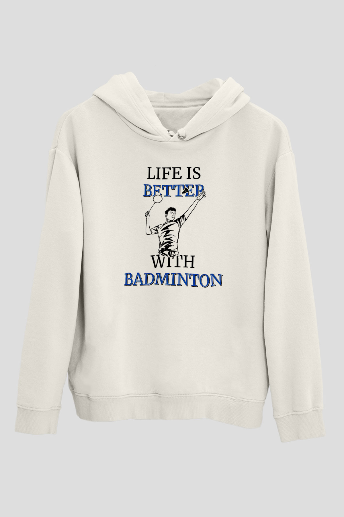 Badminton Baskılı Unisex Ekru Hoodie