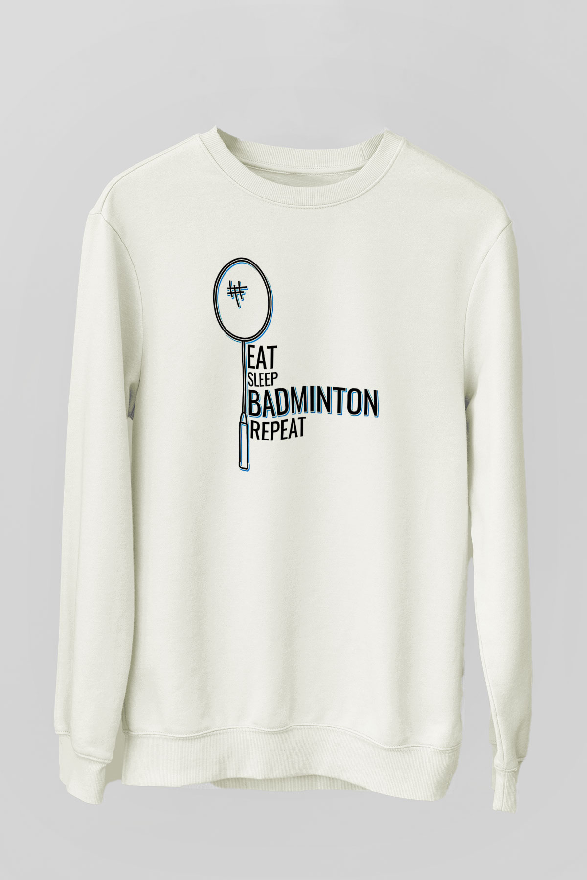 Badminton Baskılı Unisex Ekru Sweatshirt