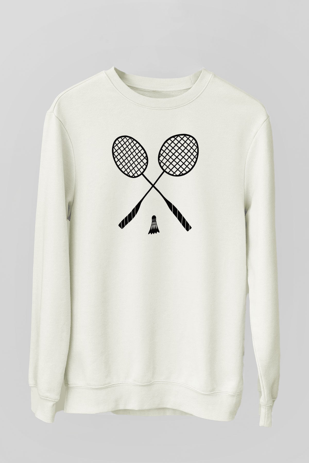 Badminton Baskılı Unisex Ekru Sweatshirt