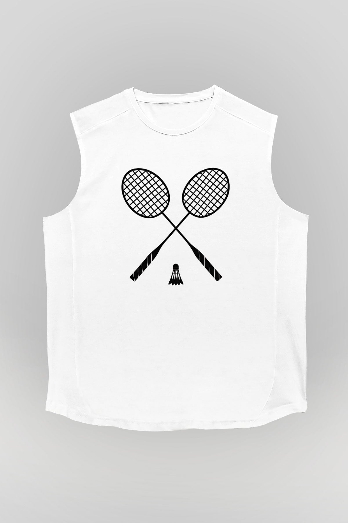 Badminton Baskılı Unisex Kolsuz Beyaz Tişört