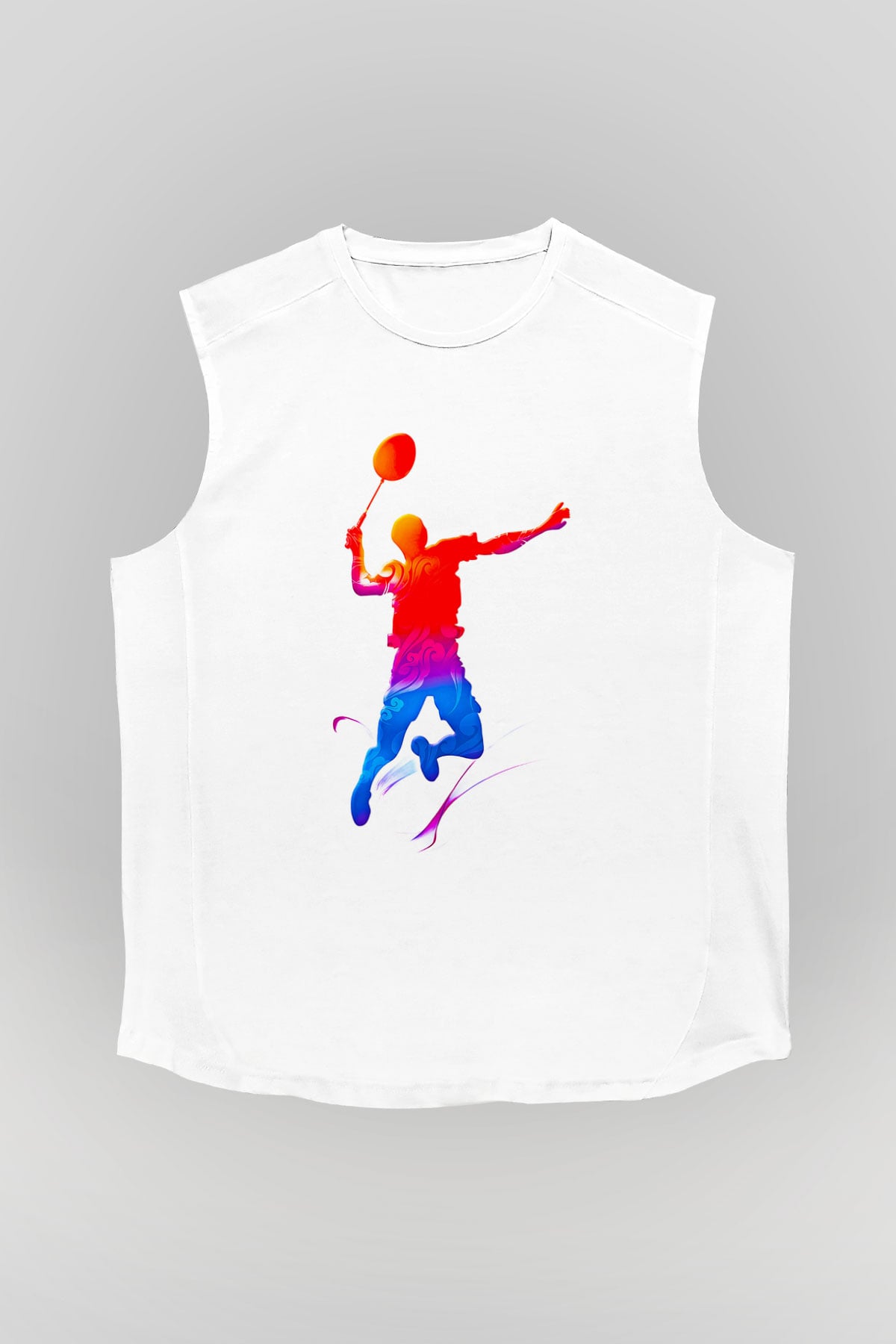 Badminton Baskılı Unisex Kolsuz Beyaz Tişört