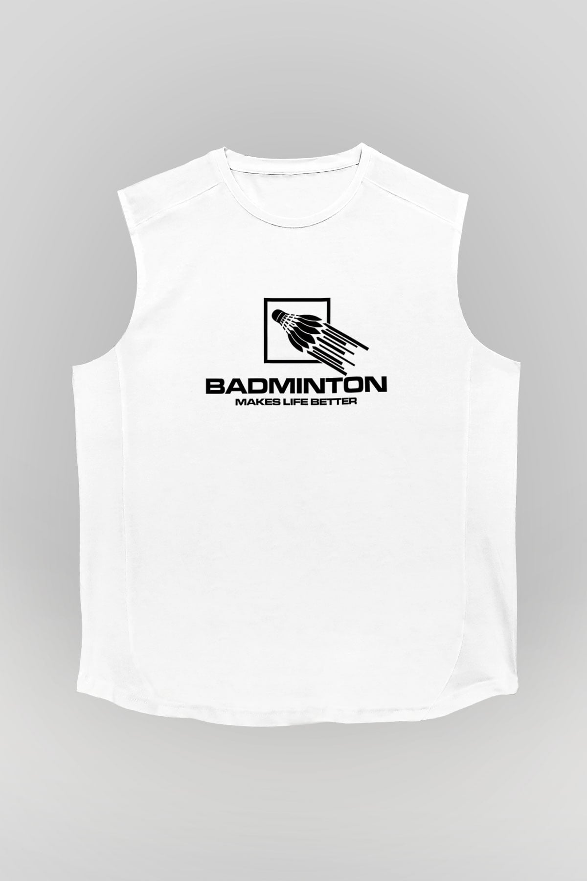Badminton Baskılı Unisex Kolsuz Beyaz Tişört