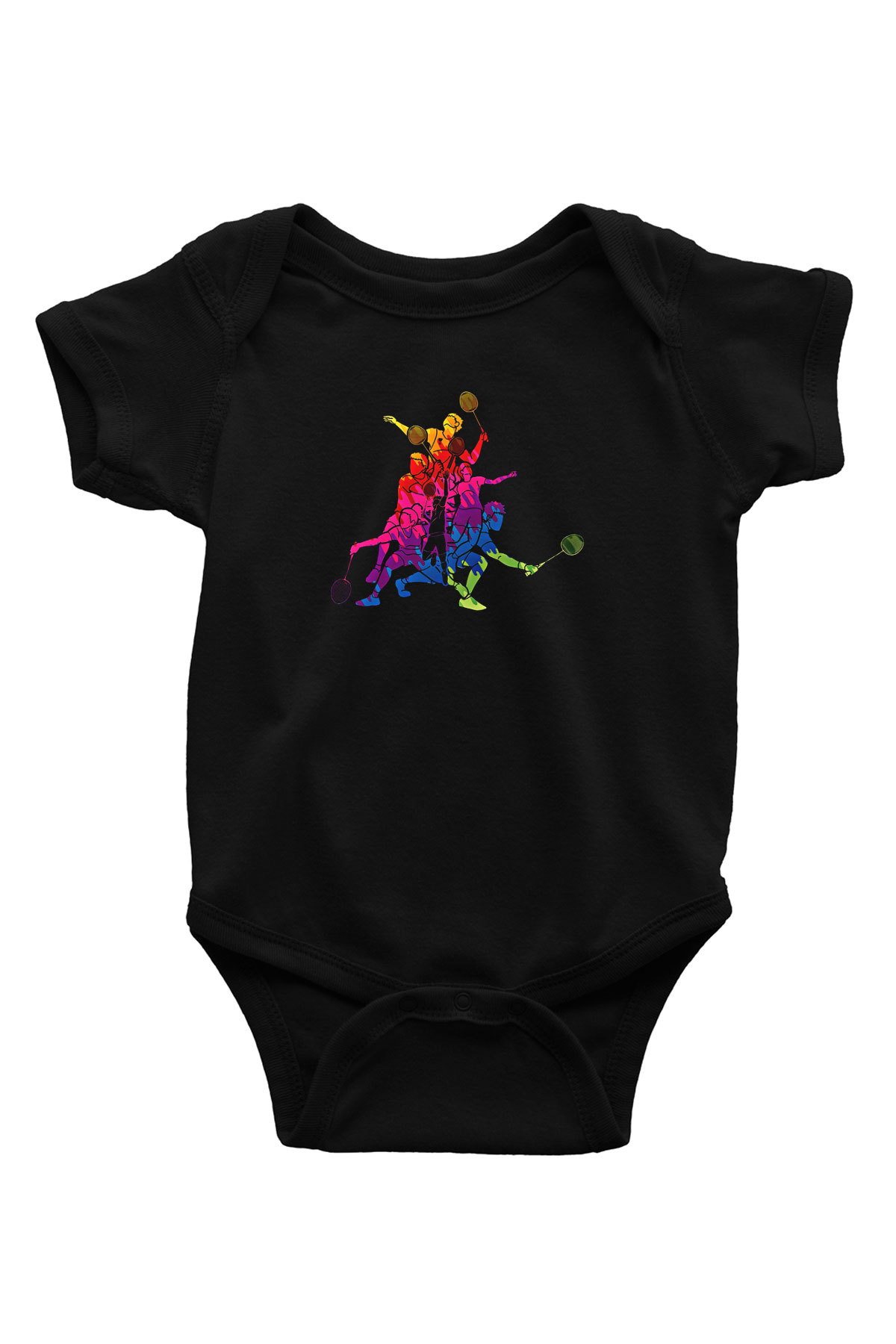 Badminton Baskılı Unisex Siyah Bebek Body - Zıbın