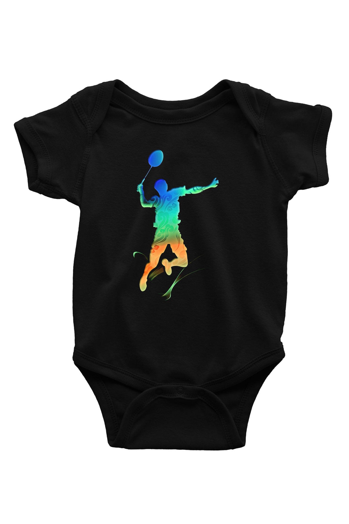 Badminton Baskılı Unisex Siyah Bebek Body - Zıbın