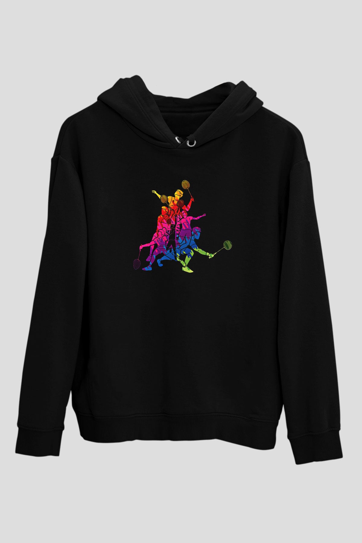 Badminton Baskılı Unisex Siyah Hoodie