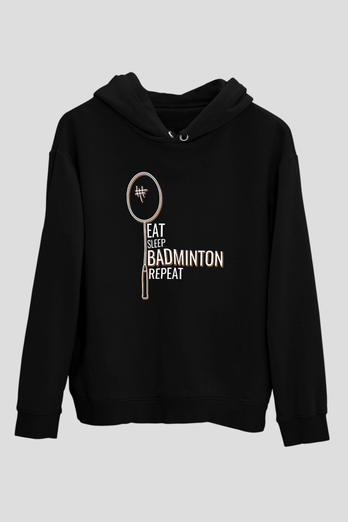 Badminton Baskılı Unisex Siyah Hoodie