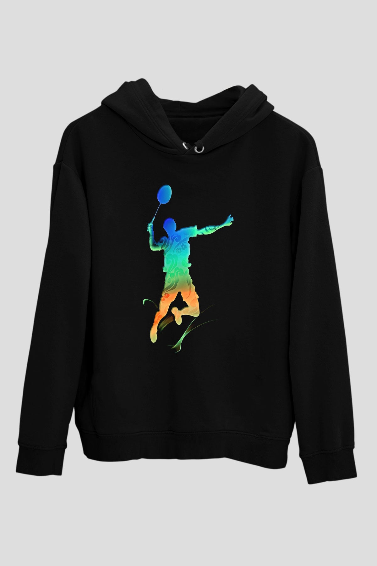Badminton Baskılı Unisex Siyah Hoodie
