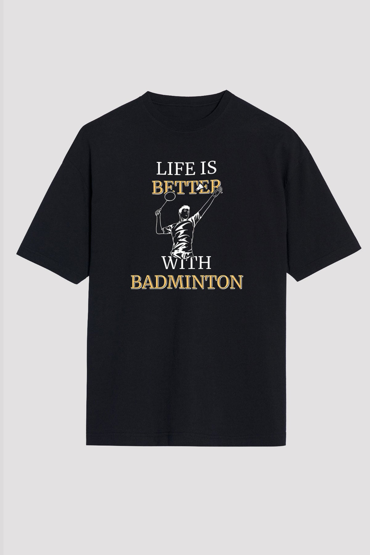 Badminton Baskılı Unisex Siyah Oversize Tişört